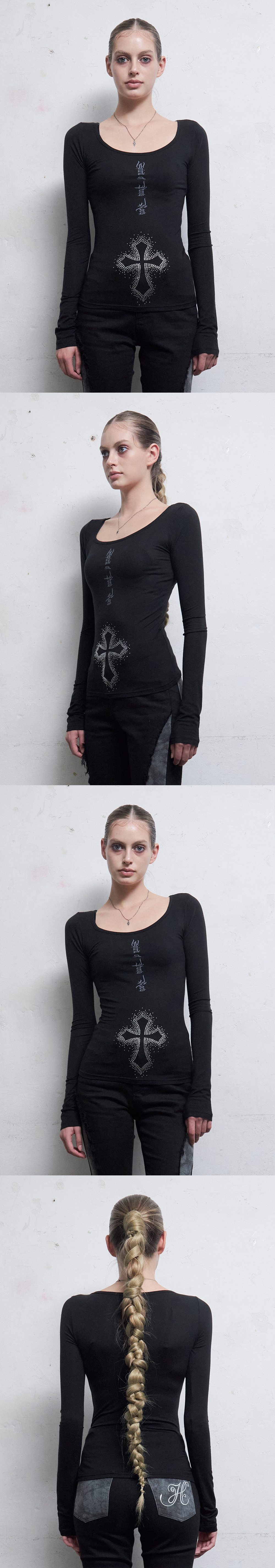 HILLDA Cross Hotfix Long Sleeve シズニルック 힐다 크로스 핫픽스 롱 슬리브 블랙 | HILLDA | KREAM