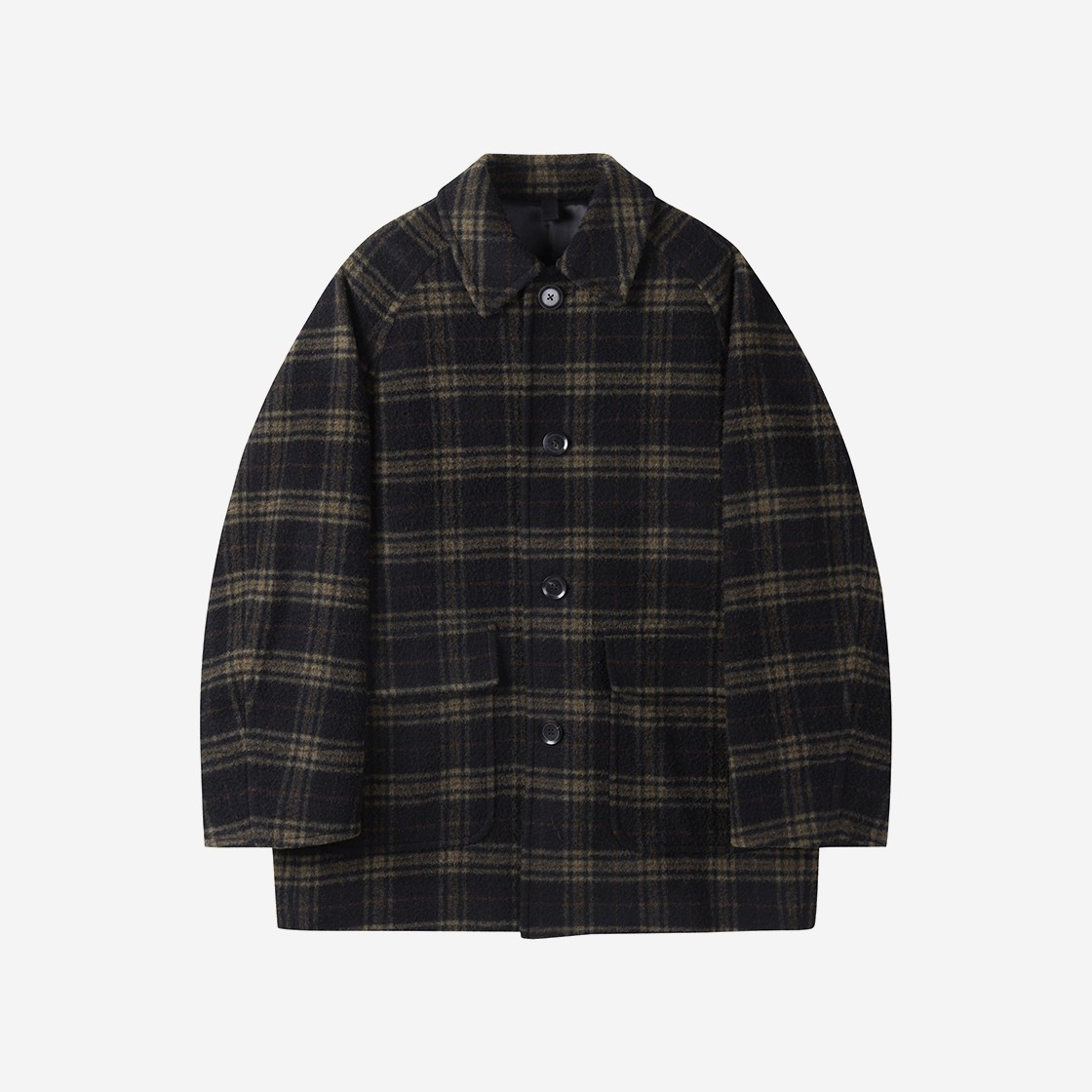 Customellow Casentino Wool Check Short Coat Brown 상세 이미지 1