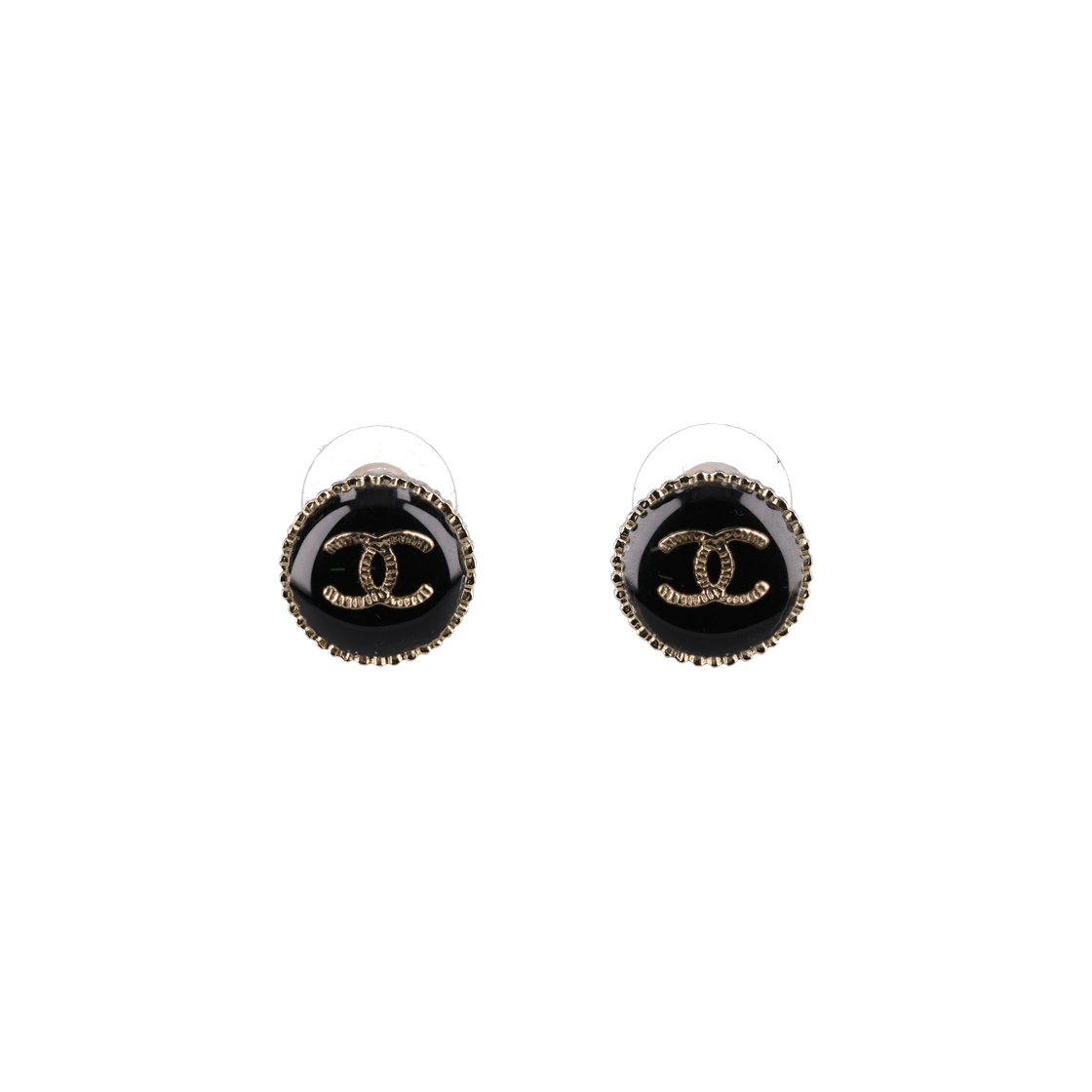 Chanel Round Black CC Earrings 상세 이미지 1