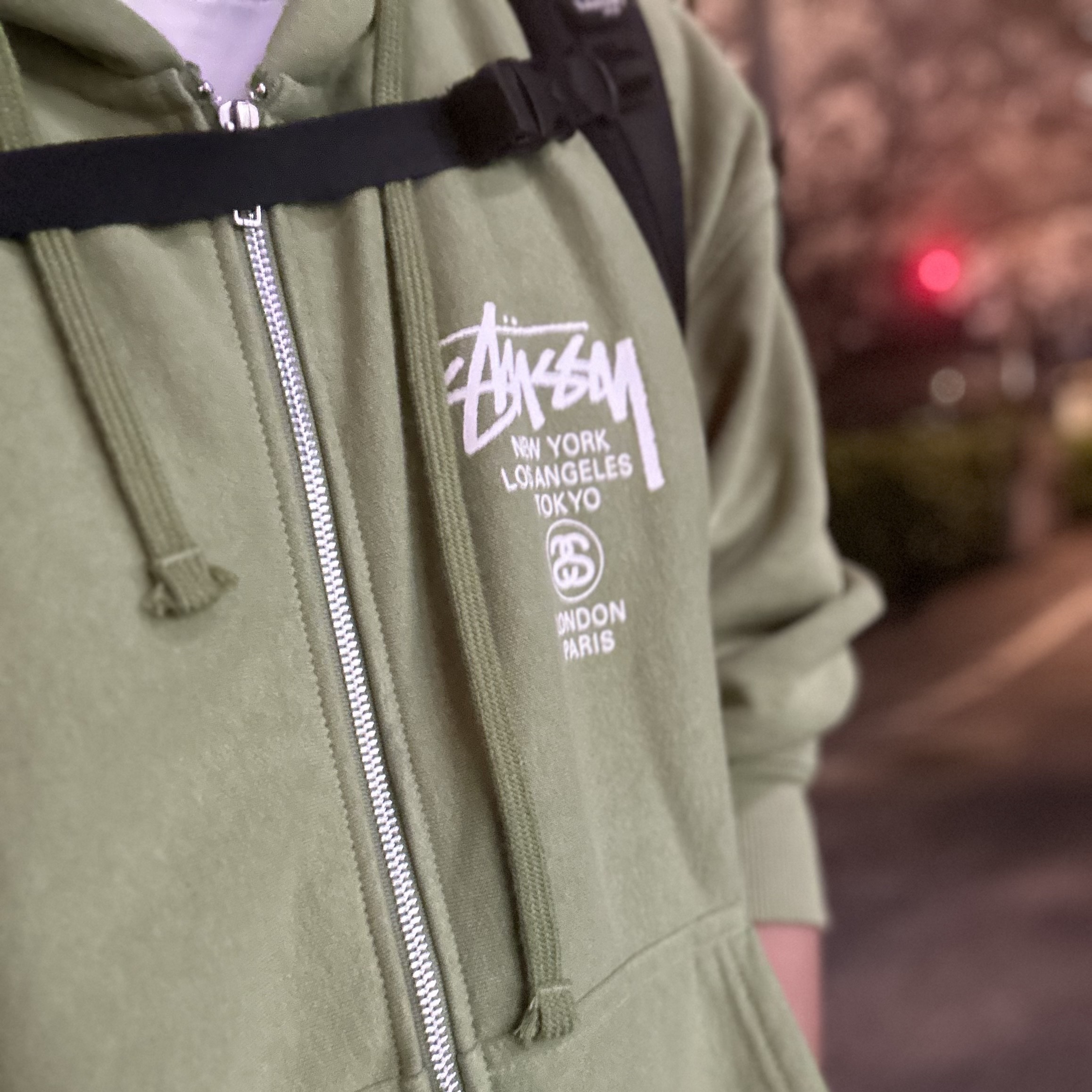 Stussy World Tour Zip Hoodie Moss 2023 착용 스타일 - 1