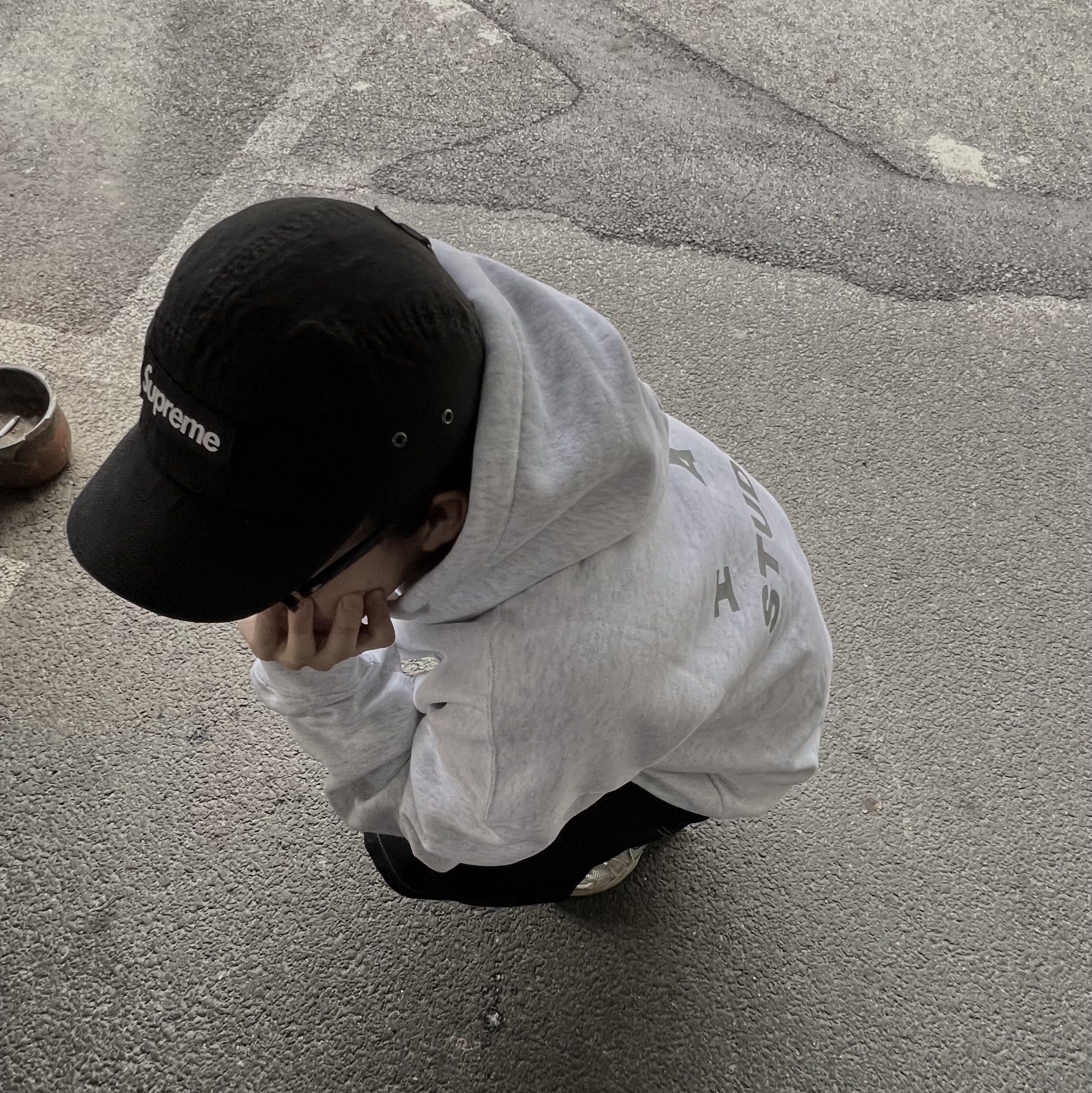 IAB Studio Hoodie Light Gray, Supreme Waxed Cotton Camp Cap Black - 23FW 착용 스타일