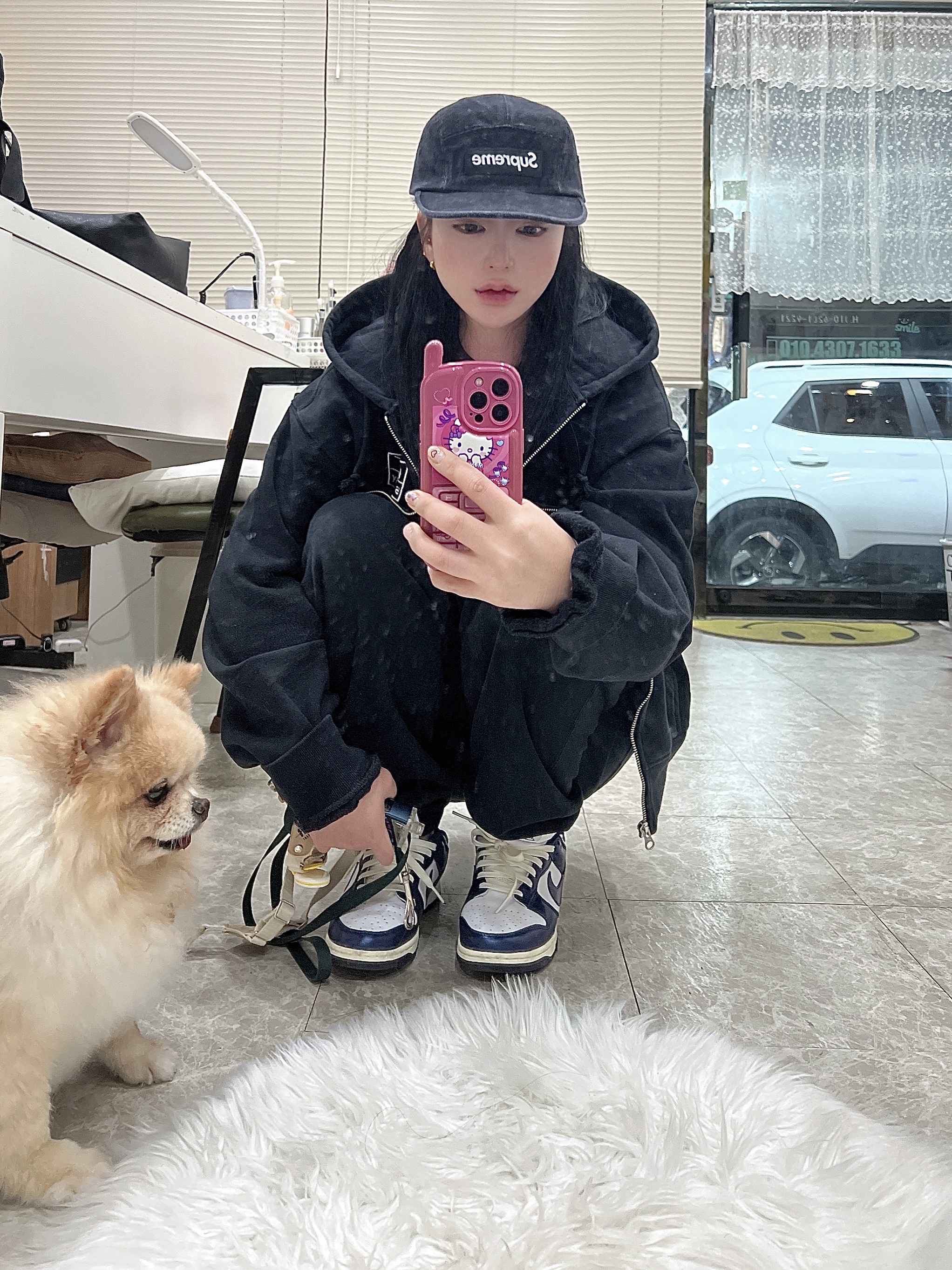 Supreme Denim Camp Cap Black - 24SS, Supreme First T-Shirt Black - 24SS 착용 스타일