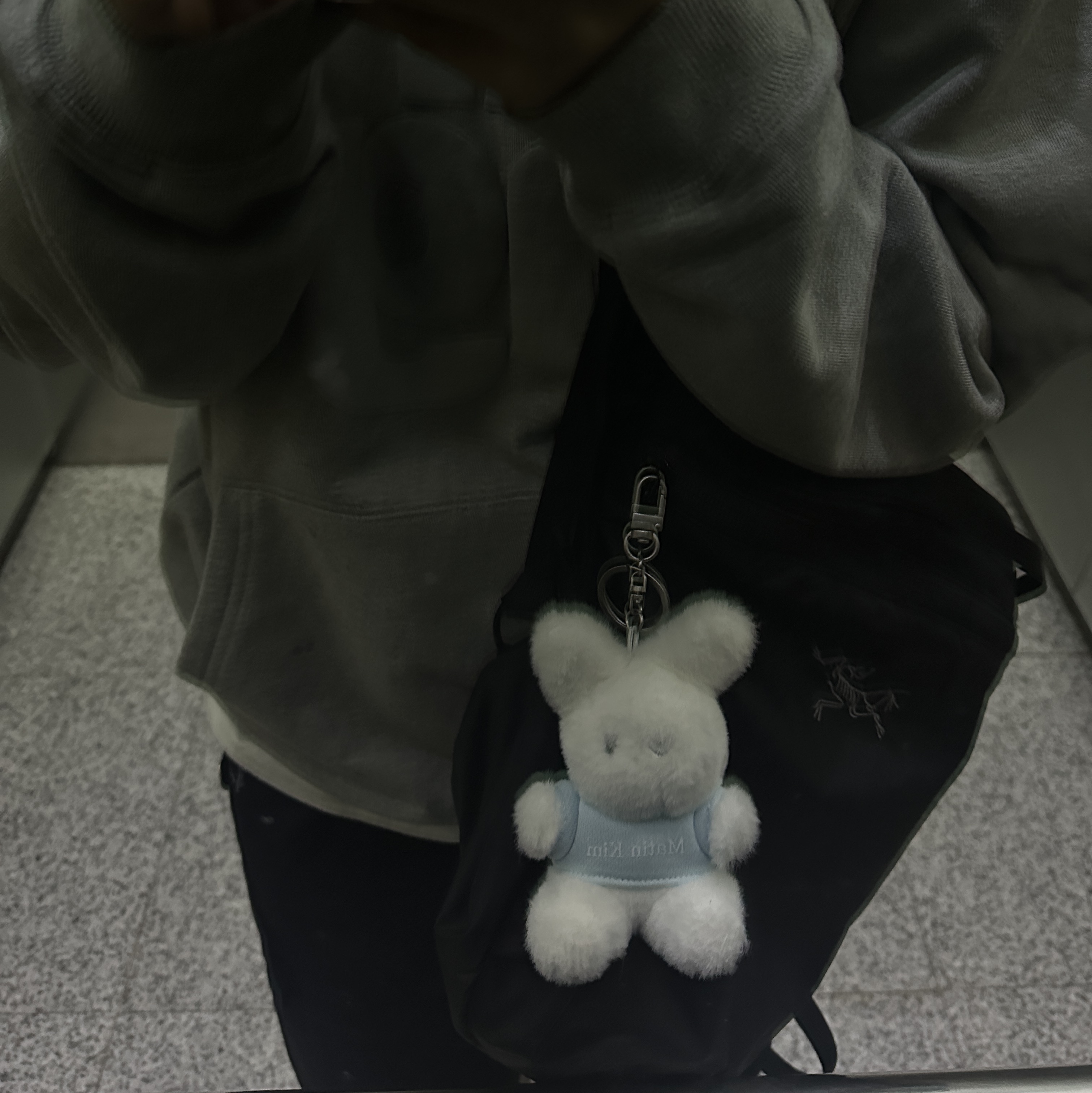 Arc'teryx Heliad 15 Backpack Black, Matin Kim White Bunny Toy Keyring White - Japan Exclusive 착용 스타일