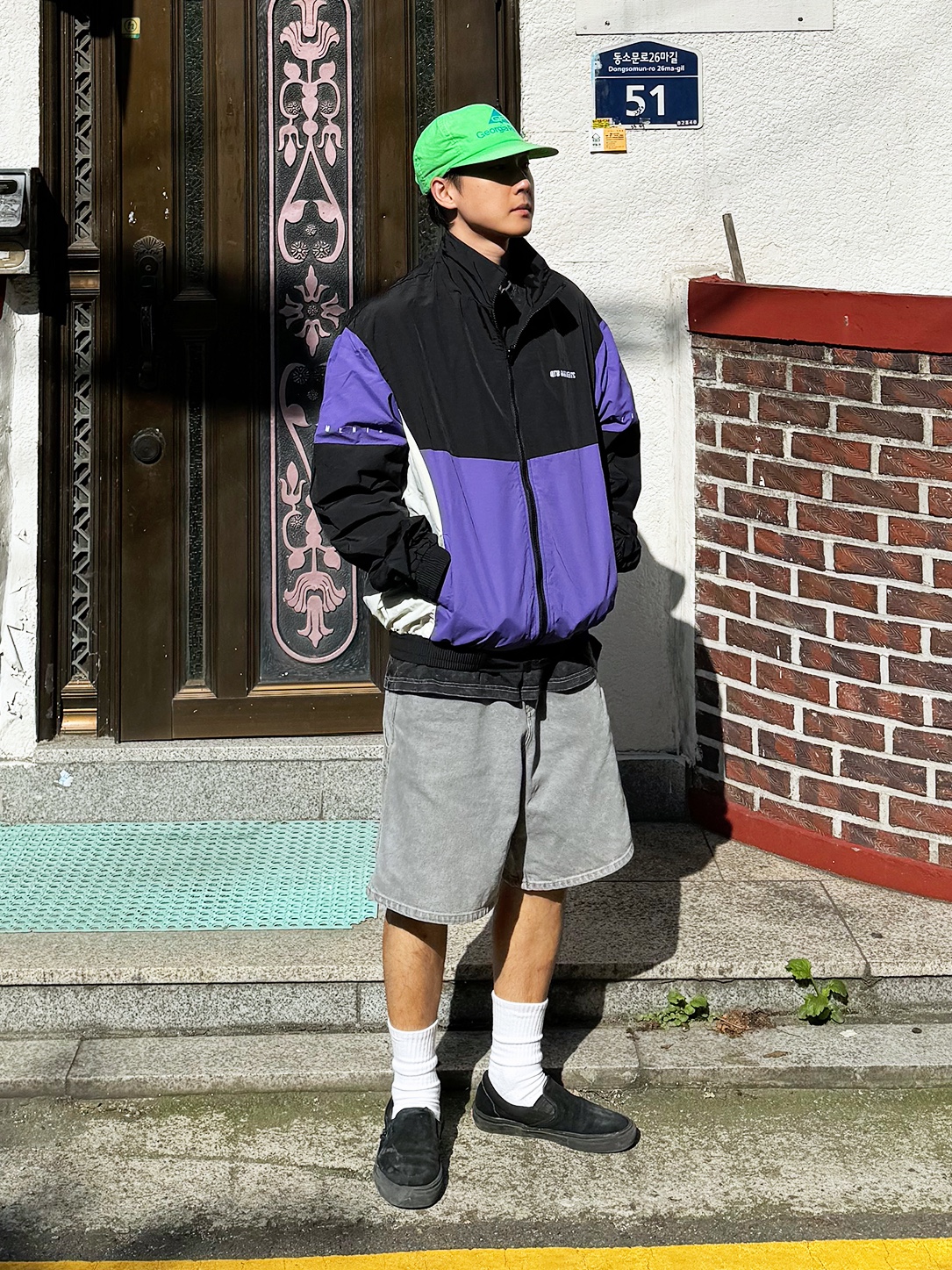 QT8 Garments TL Old Track Jacket Purple 착용 스타일 - 1