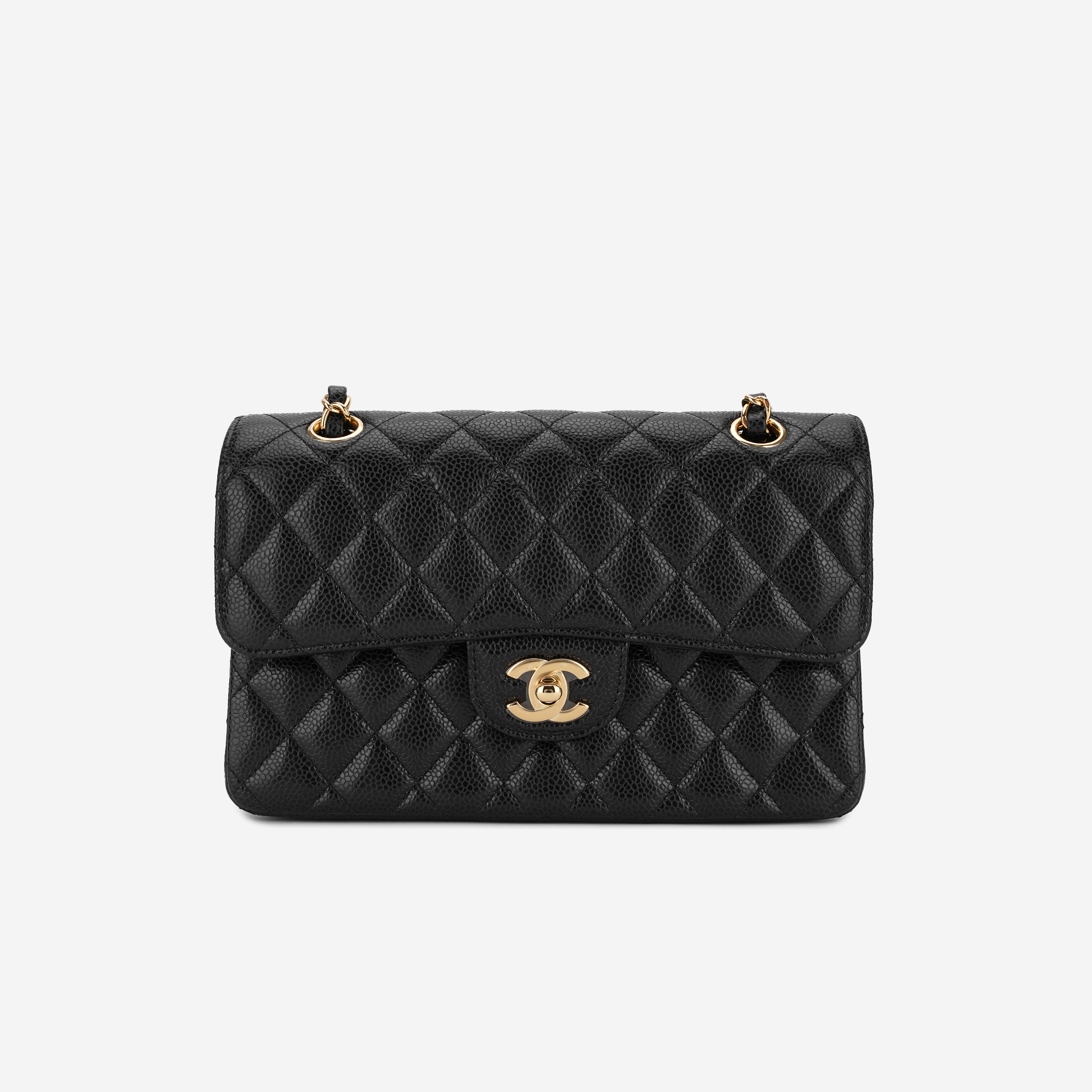 Chanel Small Classic Handbag Grained Calfskin & Gold Black