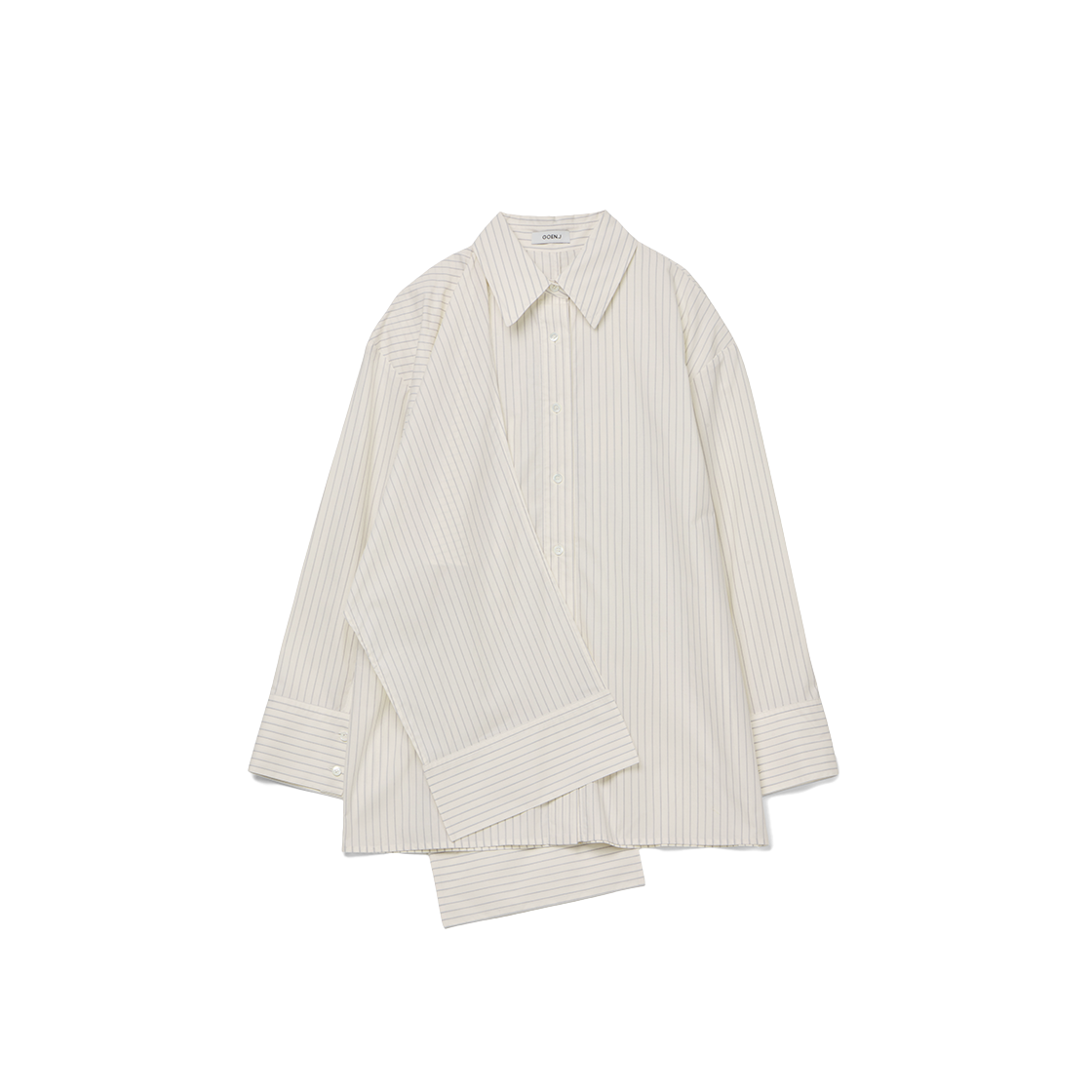 GJ24AW-T05_02 GOEN.J Self Tie Knotted Detail Pin Striped Cotton Shirt Ivory