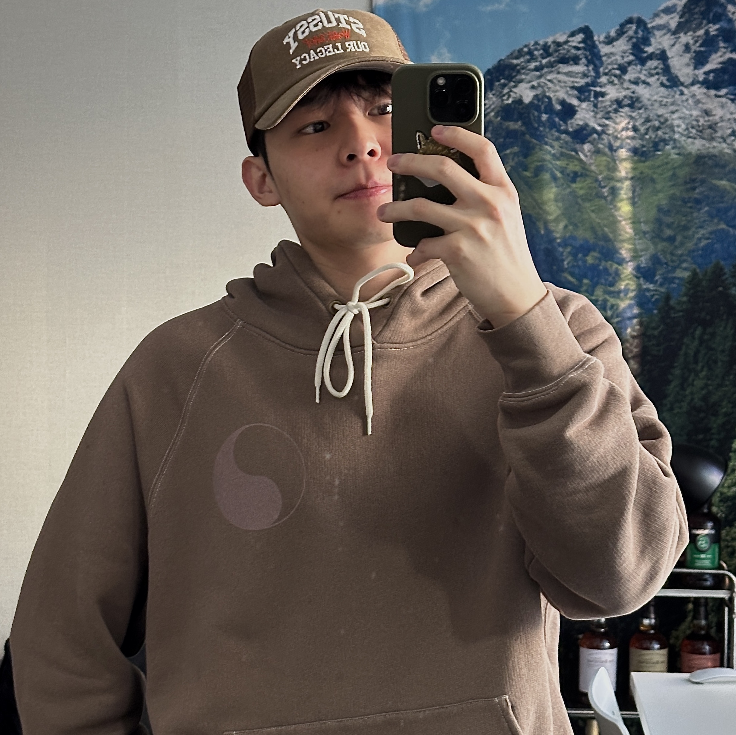 Stussy x Our Legacy Work Shop Low Profile Trucker Cap Brown, Our Legacy Work Shop Hood Shitake 착용 스타일 - 2