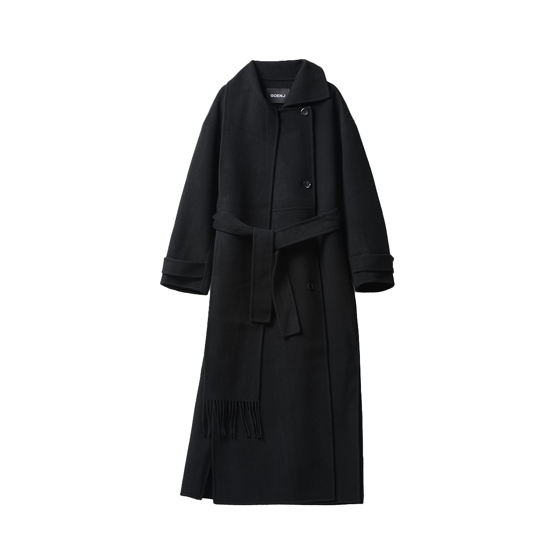 고엔제이 더블 페이스 울 블렌드 원사이드 머플러 코트 블랙(GOEN.J Double Faced Wool Blend One Side Muffler Coat Black)