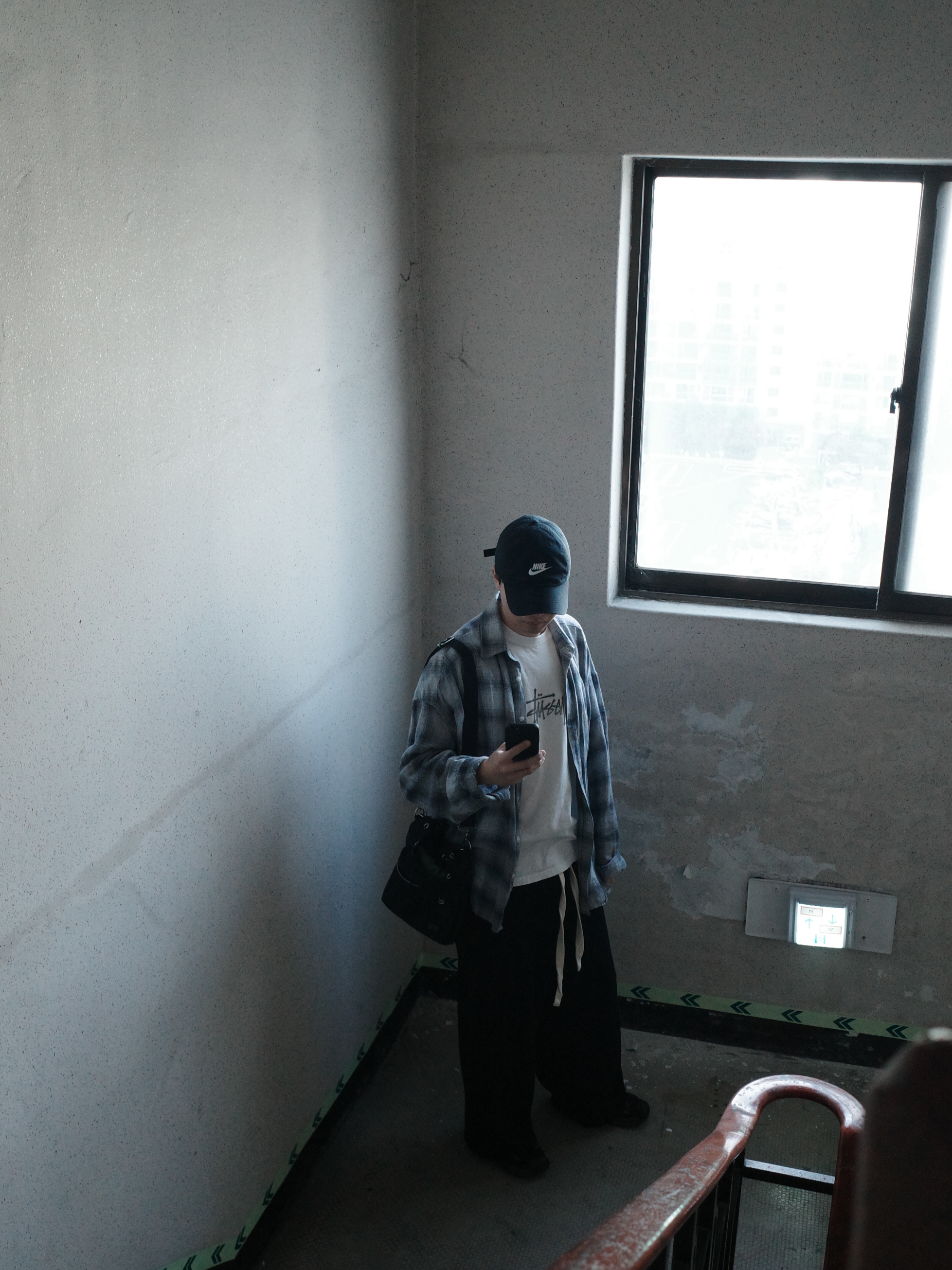Nonnod Flexible String Check Shirt Japanese Linen Blue, Nonnod Capri Pajama Pants Jacquard Black 착용 스타일 - 2