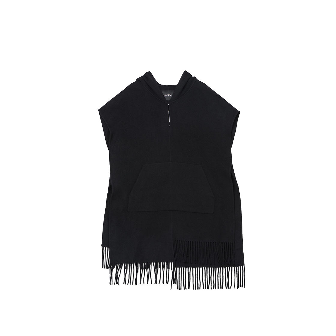 GJ24AW-PC02 GOEN.J Double Faced Wool Blend Fringed Hood Poncho Navy