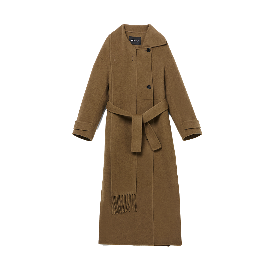 고엔제이 더블 페이스 울 블렌드 원사이드 머플러 코트 브라운(GOEN.J Double Faced Wool Blend One Side Muffler Coat Brown)