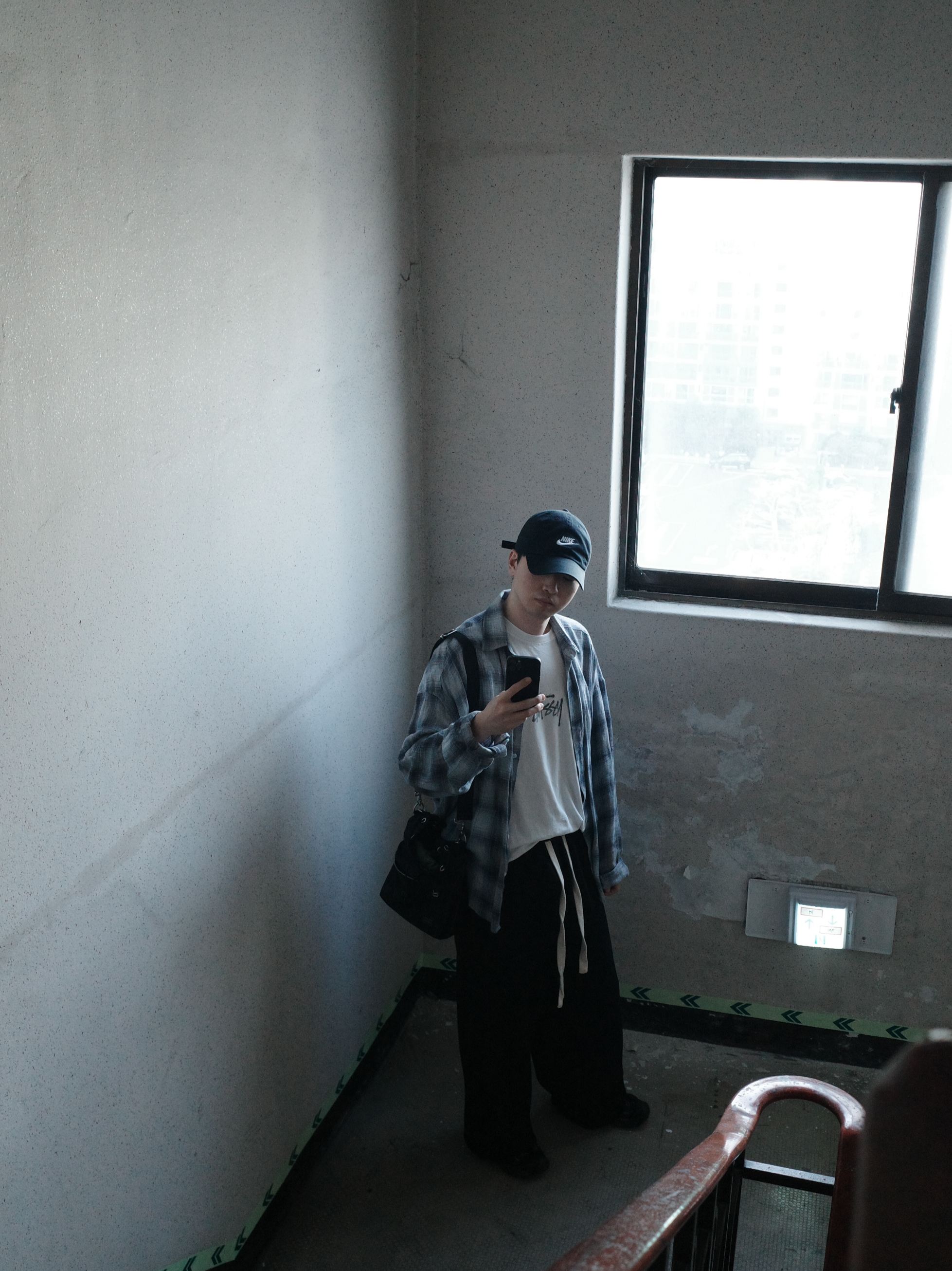 Nonnod Flexible String Check Shirt Japanese Linen Blue, Nonnod Capri Pajama Pants Jacquard Black 착용 스타일 - 1