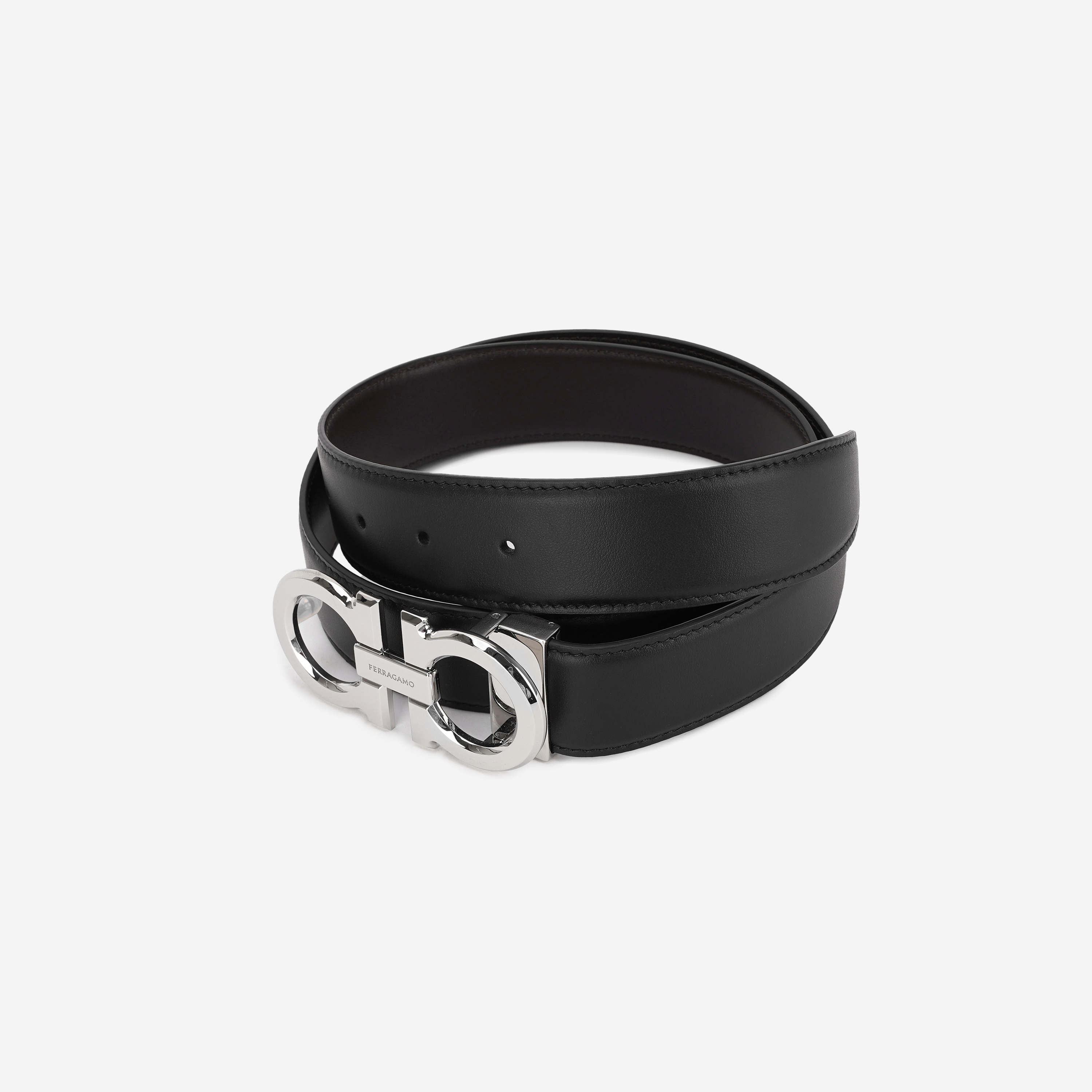 Ferragamo Reversible Adjustable Gancini Belt Black