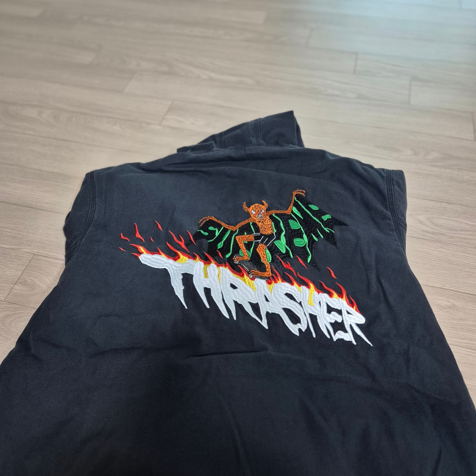 Supreme x Thrasher Hooded Work Jacket Black - 24FW 착용 스타일 - 4