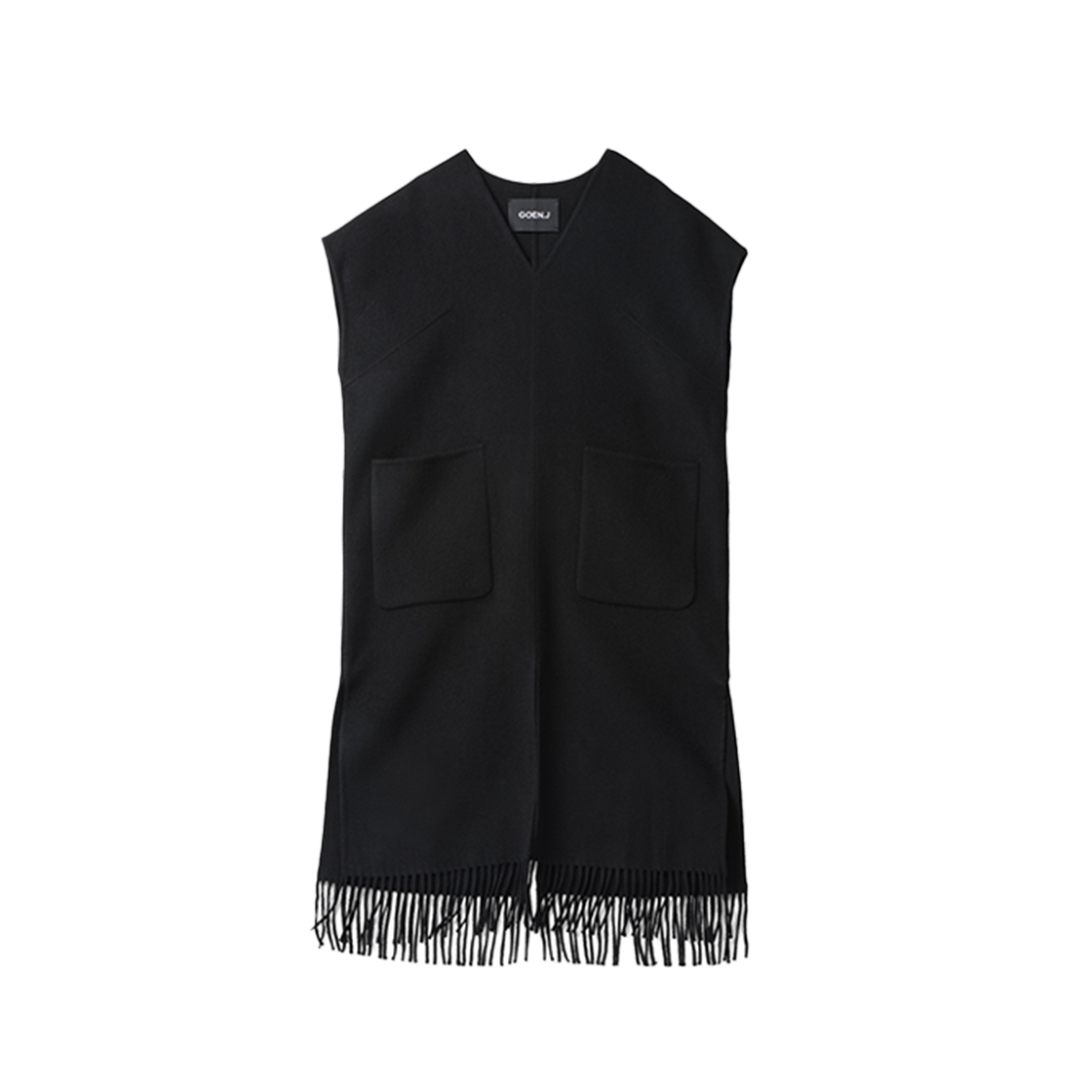 GJ24AW-DS01_01 GOEN.J Double Faced Wool Blend Fringed Dress Black