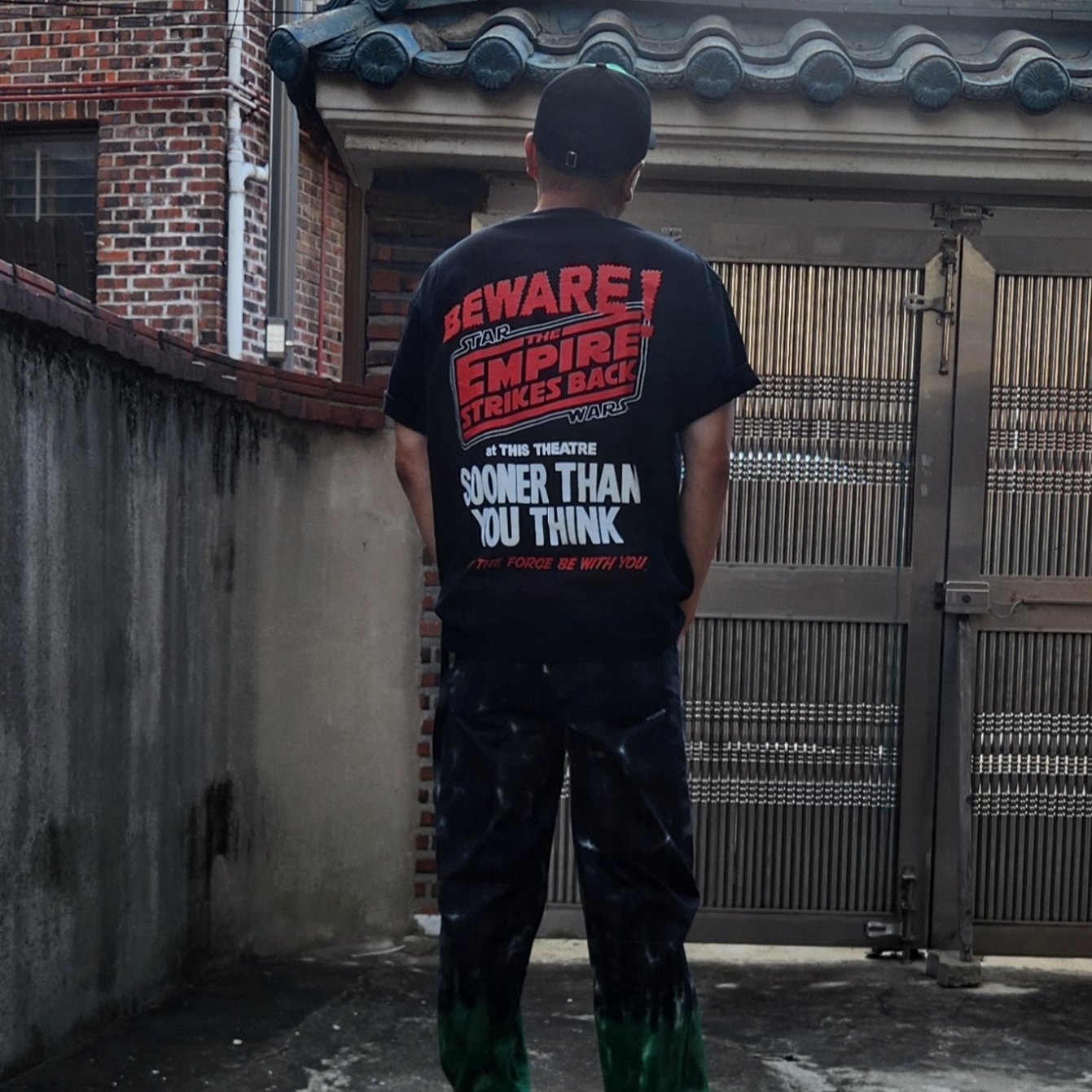 Thevinylhouse Dyed Cotton Pants Black, Hoka Ora Primo Black 착용 스타일 - 2