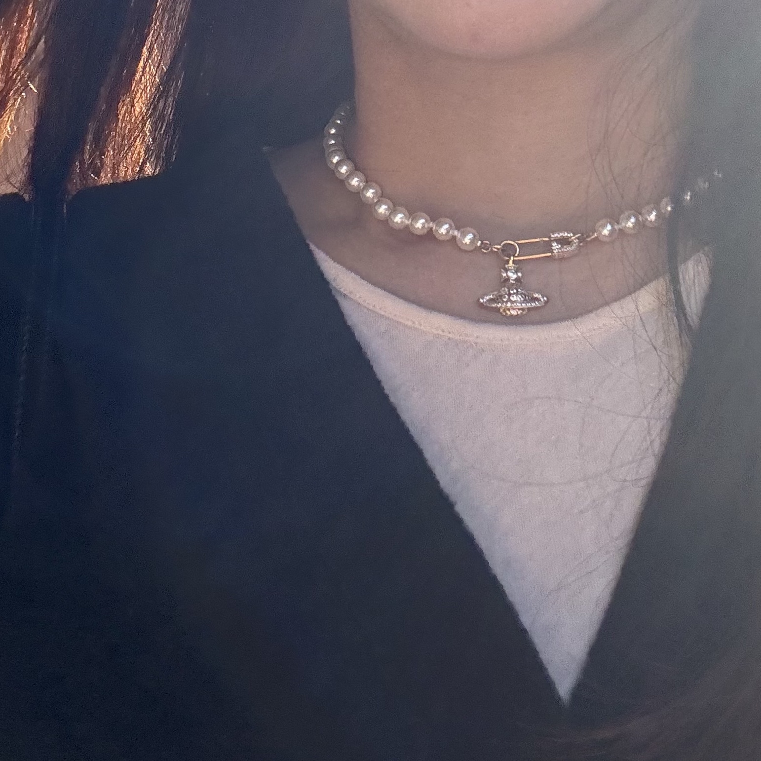 Vivienne Westwood Lucrece Pearl Necklace Silver 착용 스타일