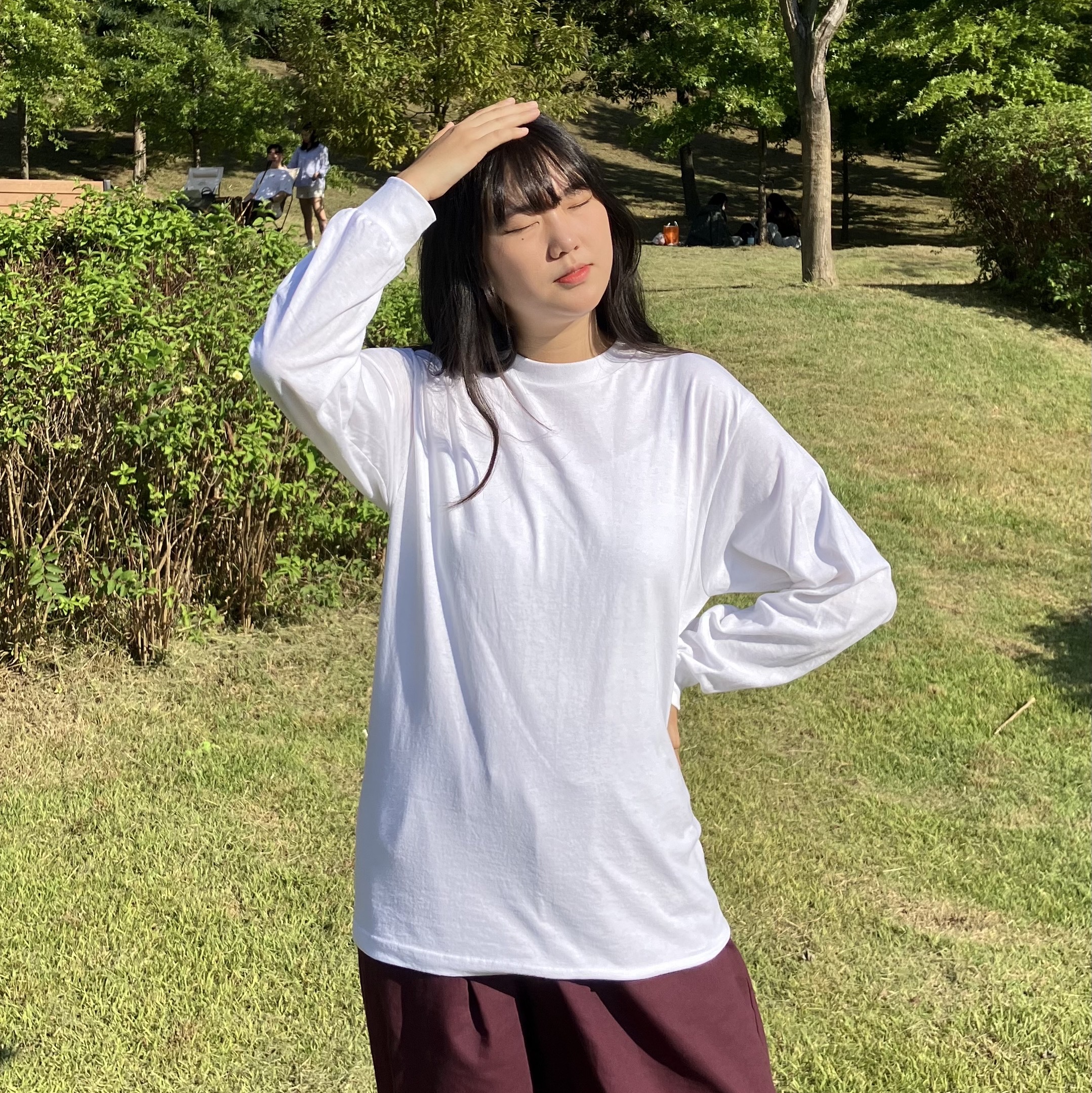 AAA Heavy Cotton 1304 Long Sleeve T-Shirt White Black (2Pack) 착용 스타일 - 3