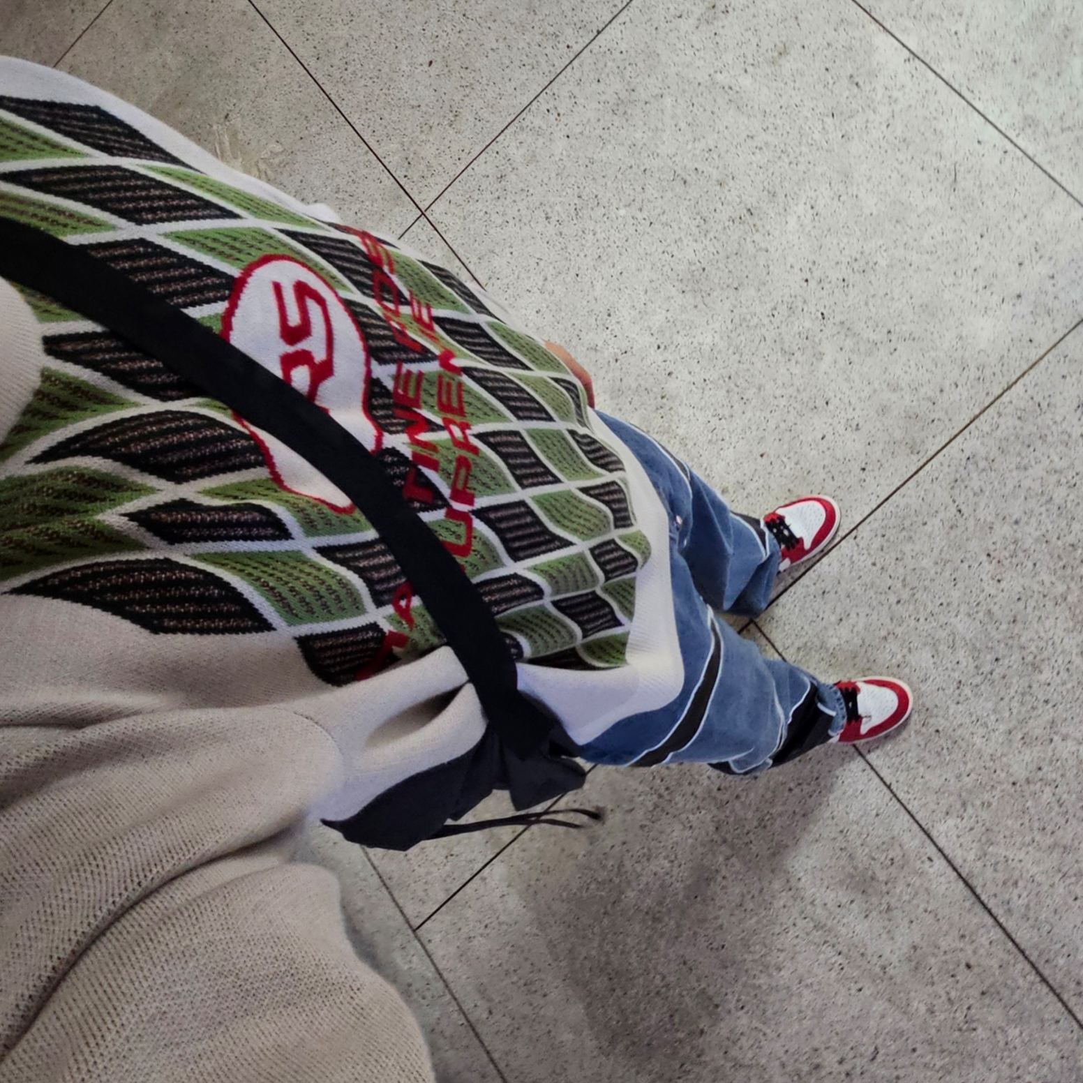 Supreme x Martine Rose Sweater Stone - 24FW, Thug Club Leather Washing Pants Denim 착용 스타일