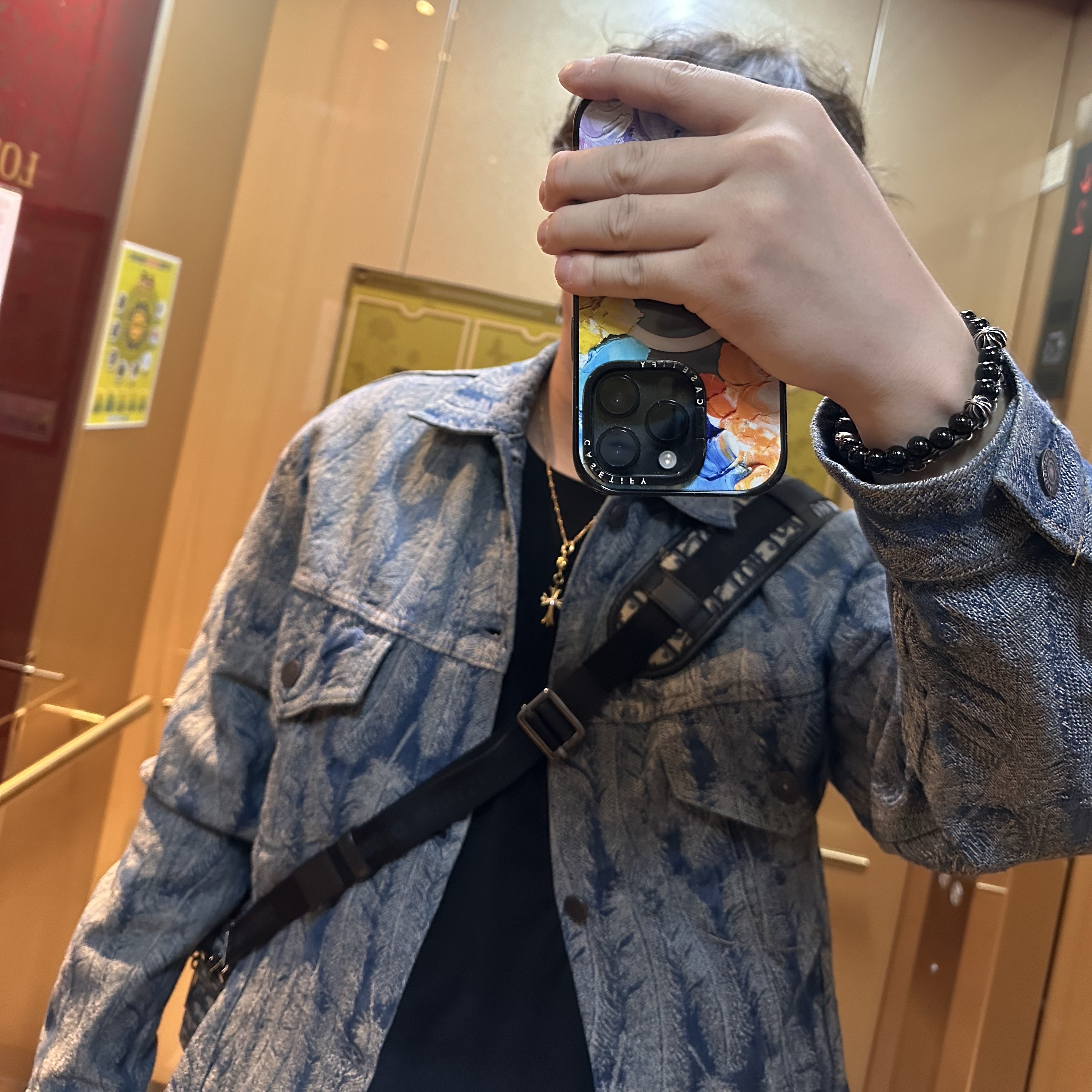 Hansroom Chrome Hearts 22K One Ball Tiny Cross Charm Dia, Kapital 12 oz. Magpie Denim 3rd Jacket Light Indigo 착용 스타일 - 1
