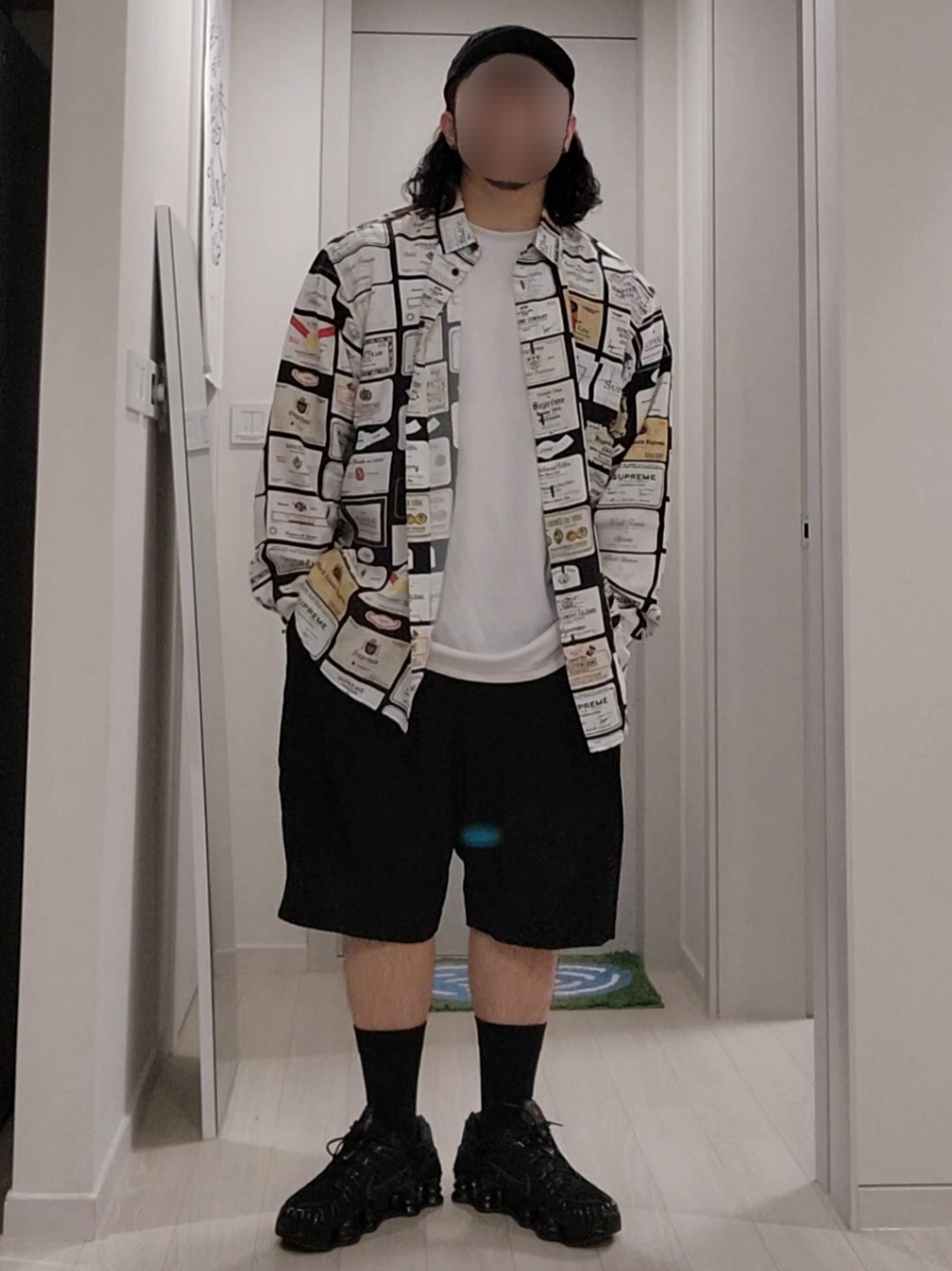 Supreme Label Shirt Black - 24FW, (W) Nike Shox TL Black and Max Orange 착용 스타일 - 2