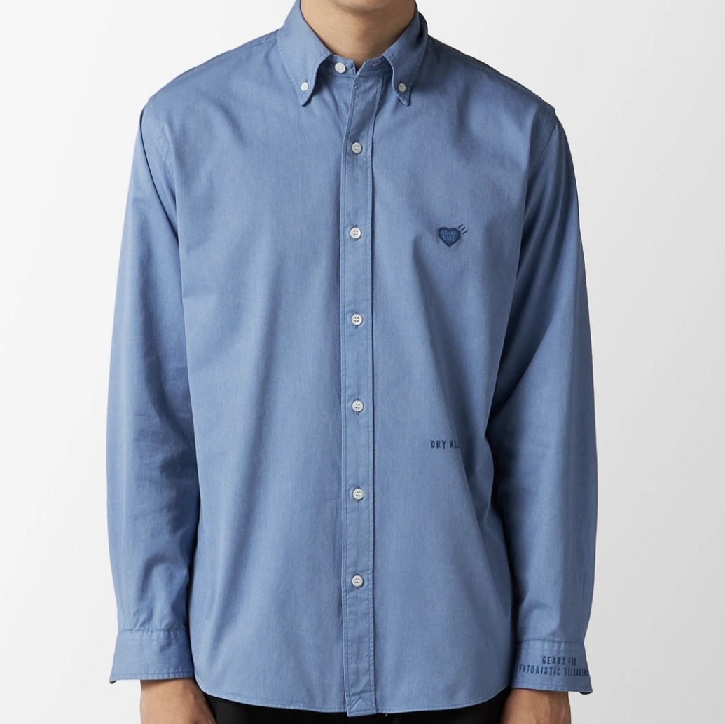 Human Made Pigment Dyed BD L/S Shirt Navy 착용 스타일 - 1