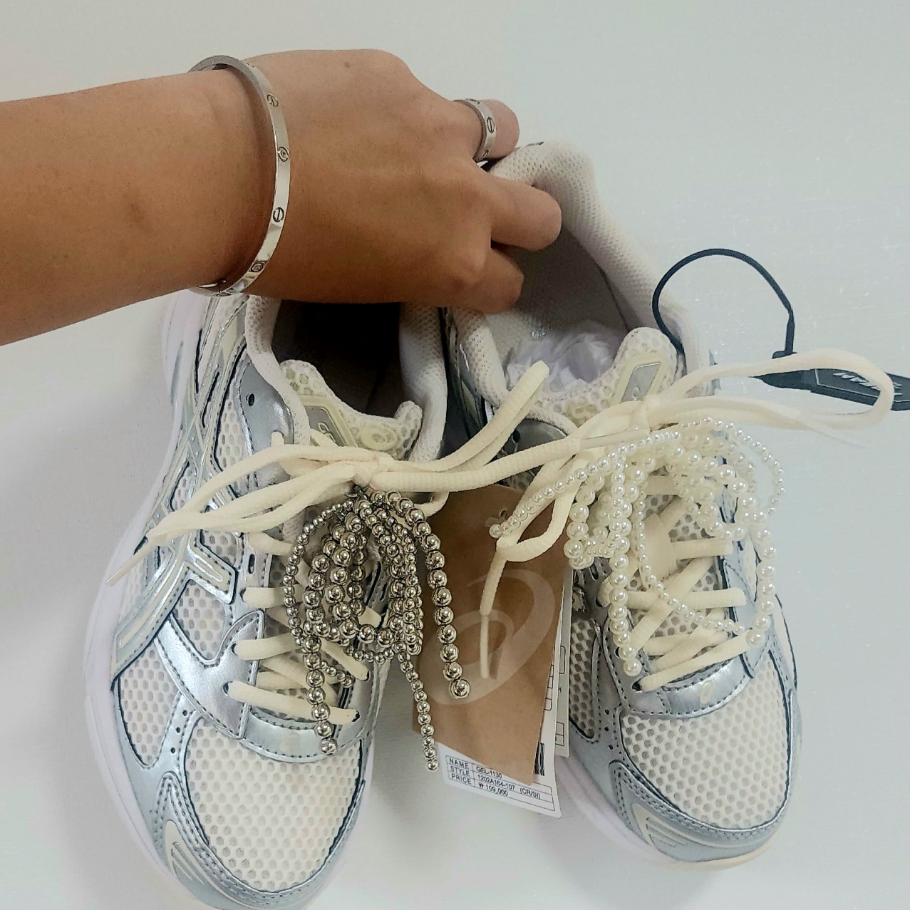 (W) Asics Gel-1130 Cream Pure Silver 착용 스타일