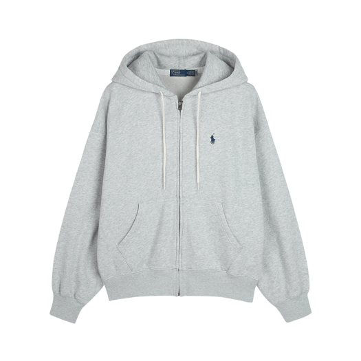 KW4DTSHRLB8GY [30%적립] Polo Ralph Lauren Women Oversized Fleece Zipper Graphic Hoodie Grey - 24FW