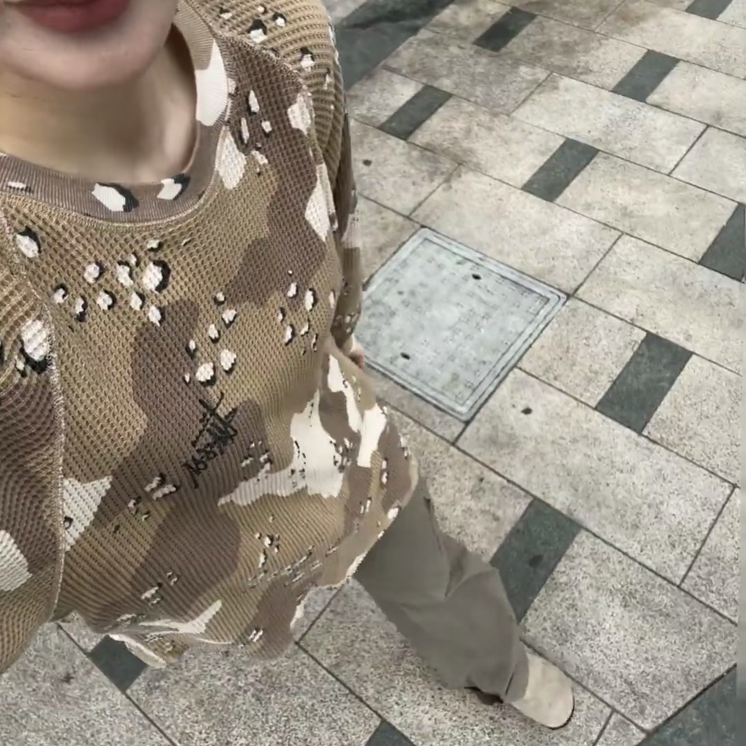 Stussy Raglan Thermal LS Crew Desert Camo 착용 스타일 - 1