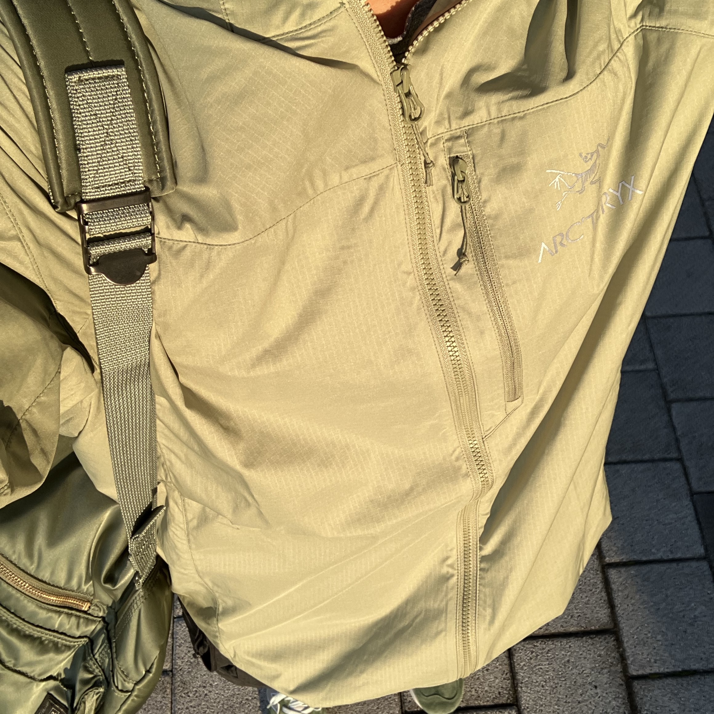 Arc'teryx Squamish Hoody Chloris, Porter Tanker Backpack Sage Green 착용 스타일 - 3