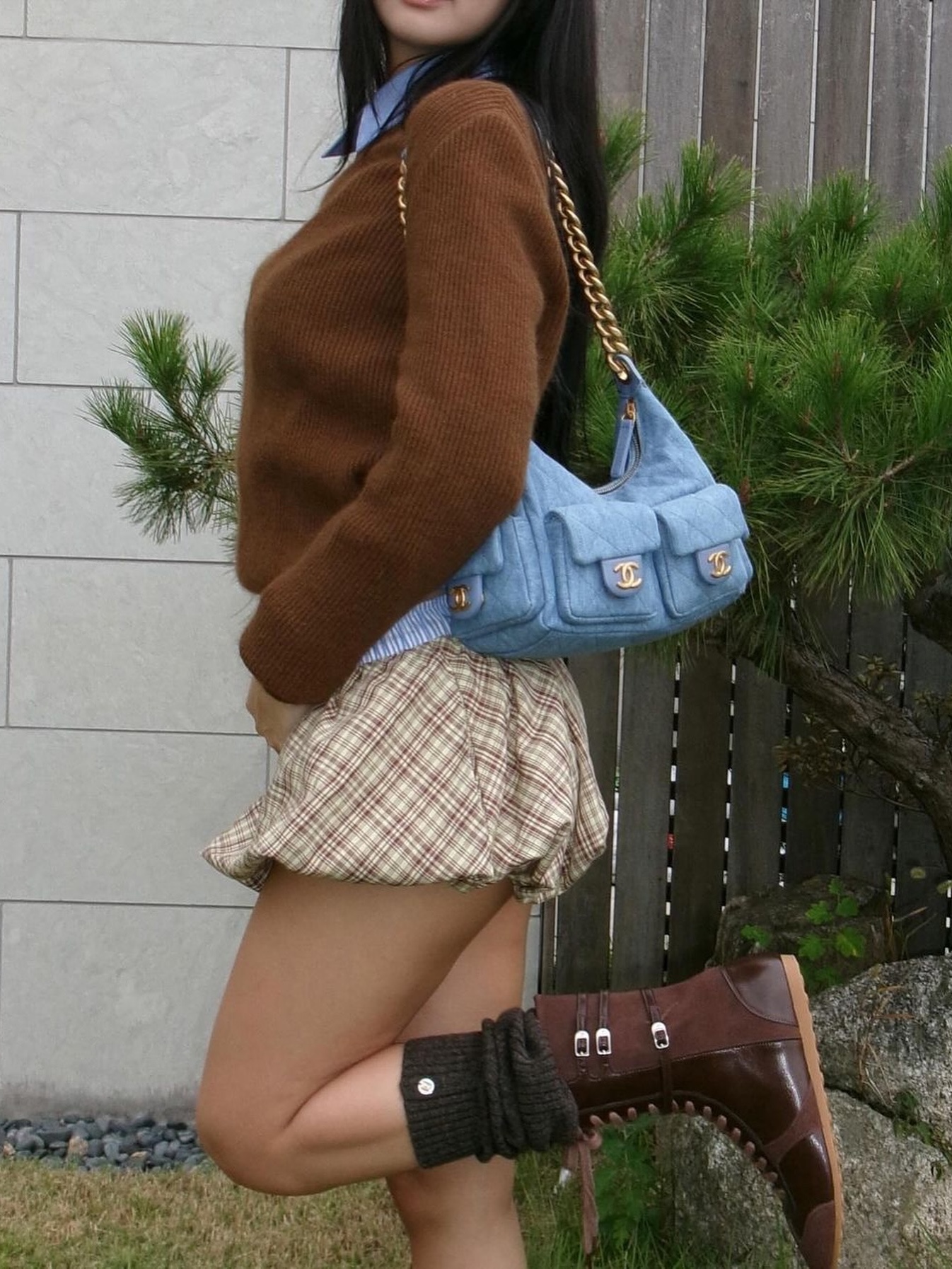 Moodnight Cindy 3 Belted Boxer Lace-Up Brown 착용 스타일 - 2