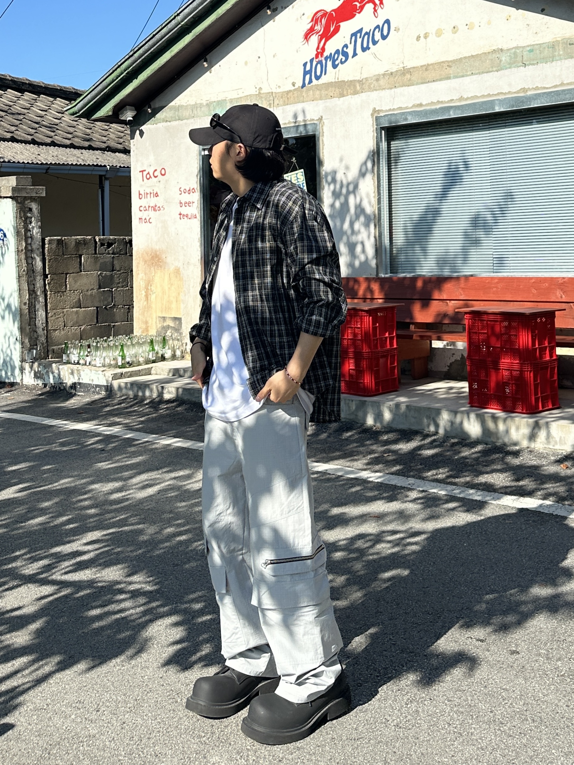 Balenciaga Steroid Derby Black, Permanent Archive Black Check Shirt (Ver.3) 착용 스타일