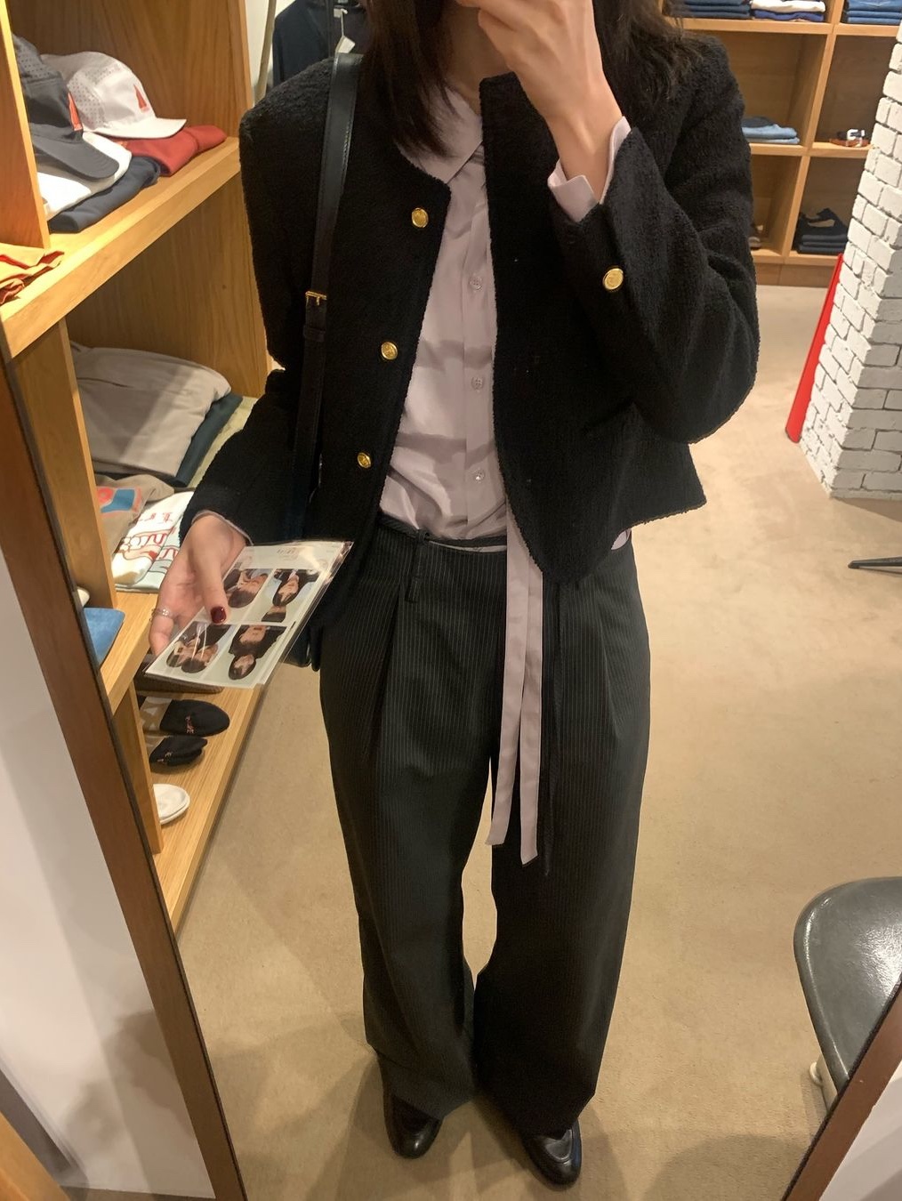 [예약 배송] Siyazu SIOT4100 Classic Tweed Jacket Black 착용 스타일 - 3