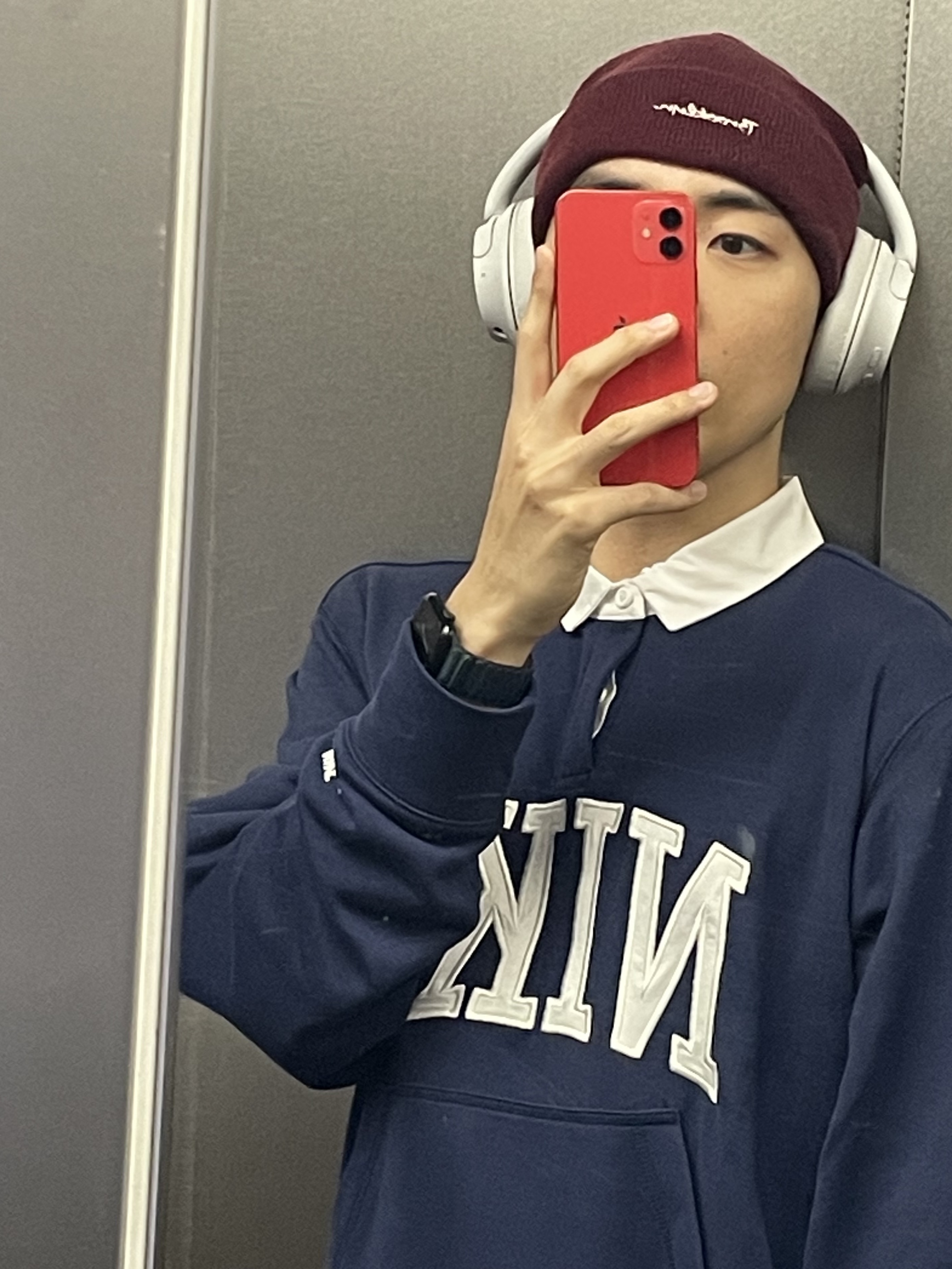 Nike Club Fleece Long Sleeve Fleece Polo Midnight Navy - Asia 착용 스타일