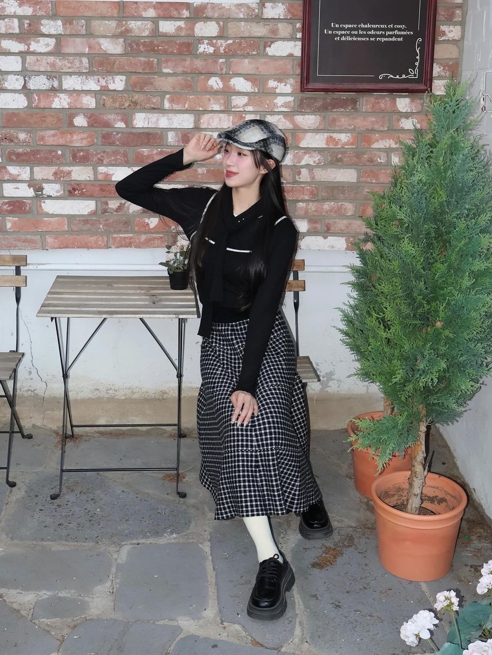 Allincomplete Tartan Check Hunting Cap Black Check 착용 스타일 - 6
