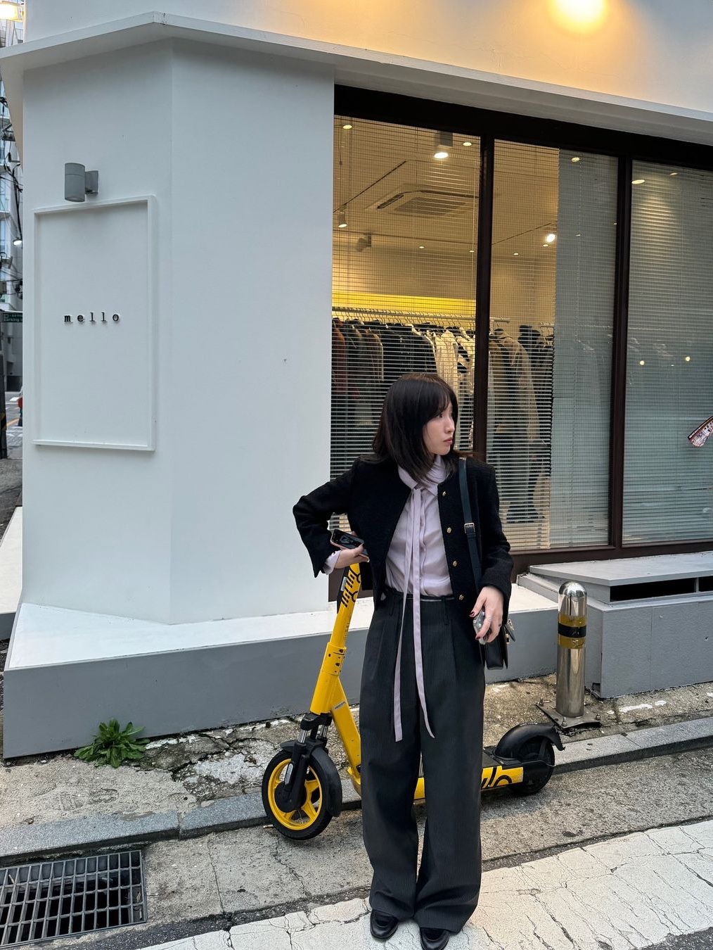 [예약 배송] Siyazu SIOT4100 Classic Tweed Jacket Black 착용 스타일 - 1