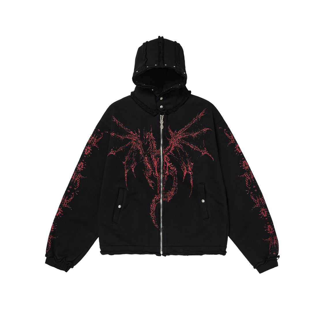 떠그 클럽 드래곤 스터드 집업 후디 블랙 - 24FW(Thug Club Dragon Stud Zip-Up Hoodie Black - 24FW)