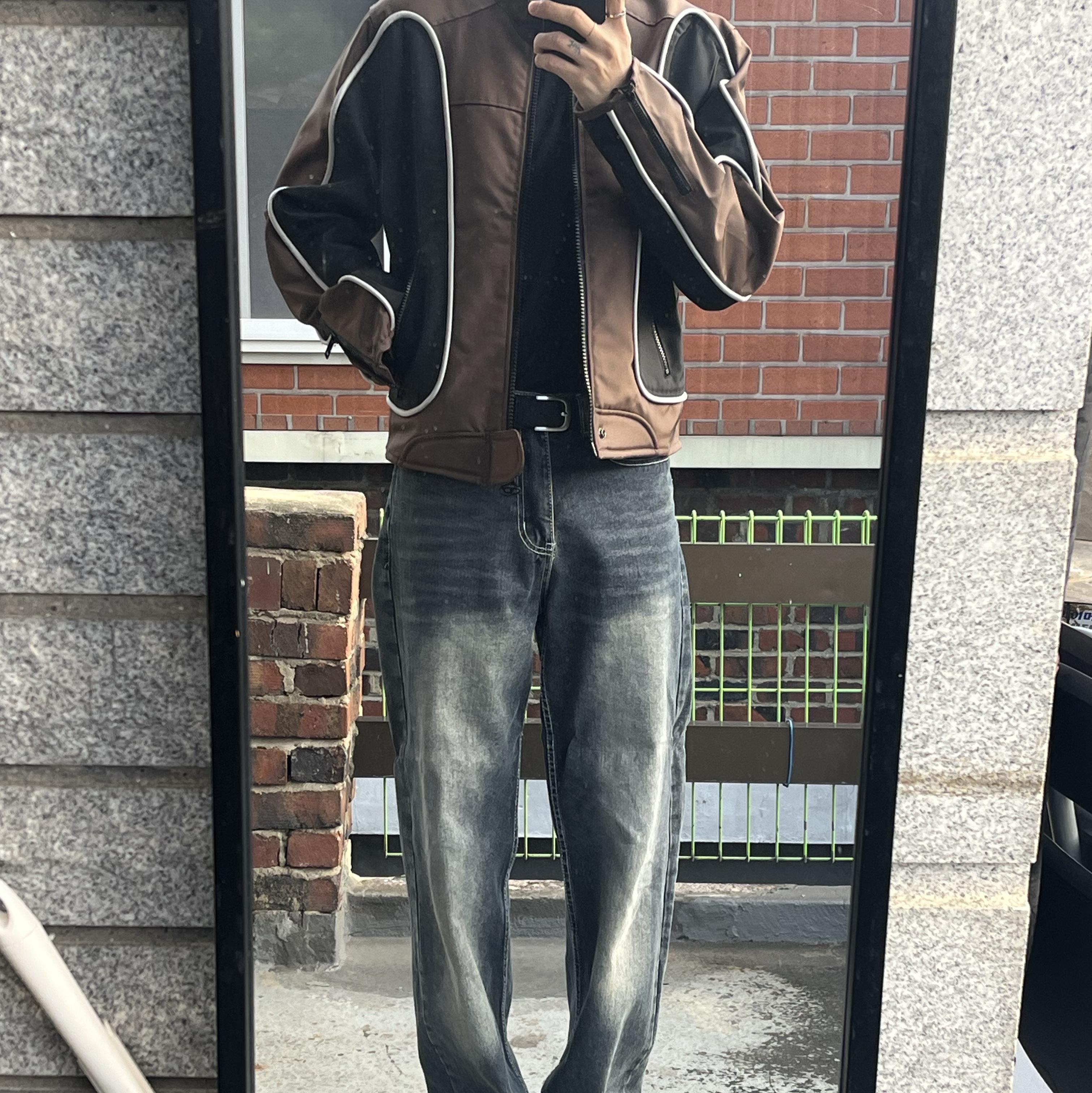 Diesel J-Blink Biker Jacket in Colour-Block Nylon Black Brown 착용 스타일 - 2