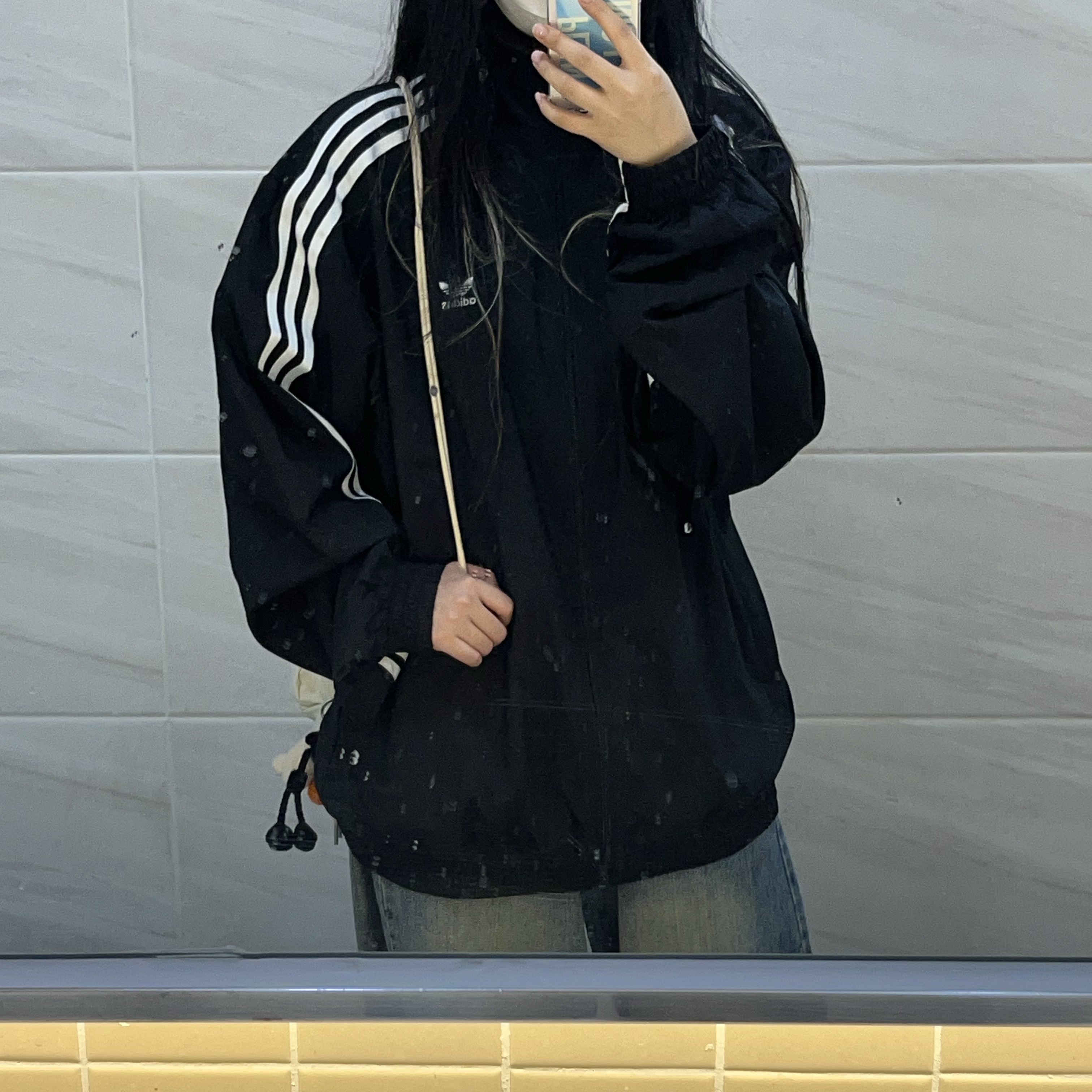 (W) Adidas Adilenium Oversized Track Top Black - US Sizing 착용 스타일