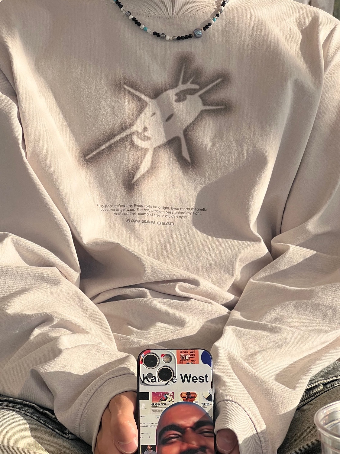 Sansan Gear Sunburn Long Sleeves Beige  - 23FW, Adidas Yeezy Foam RNNR Clay Taupe 착용 스타일 - 1