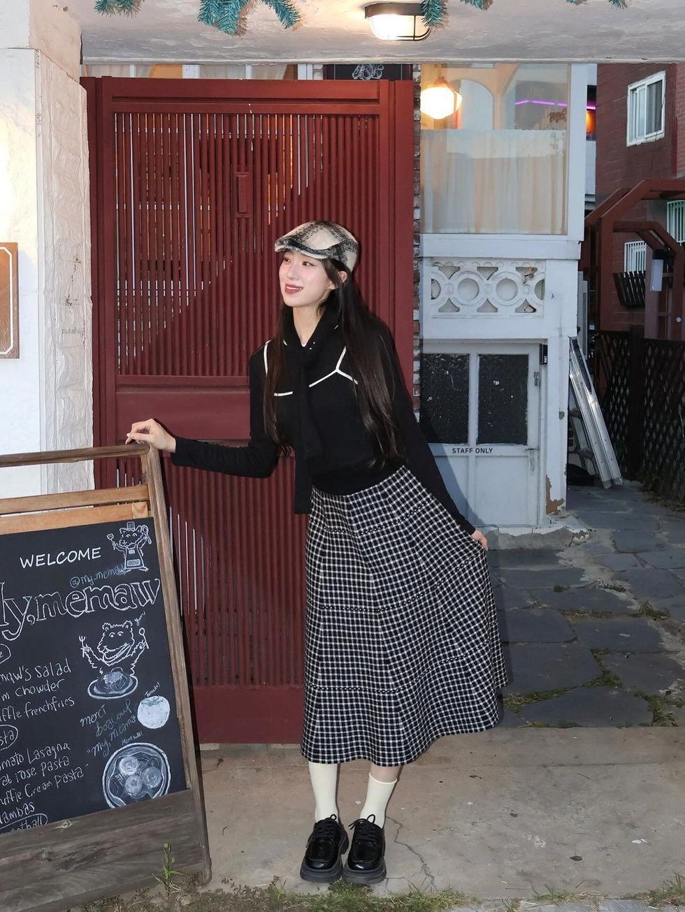 Allincomplete Tartan Check Hunting Cap Black Check 착용 스타일 - 2