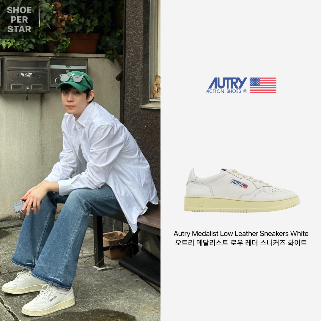 Autry Medalist Low Leather Sneakers White 착용 스타일 - 1