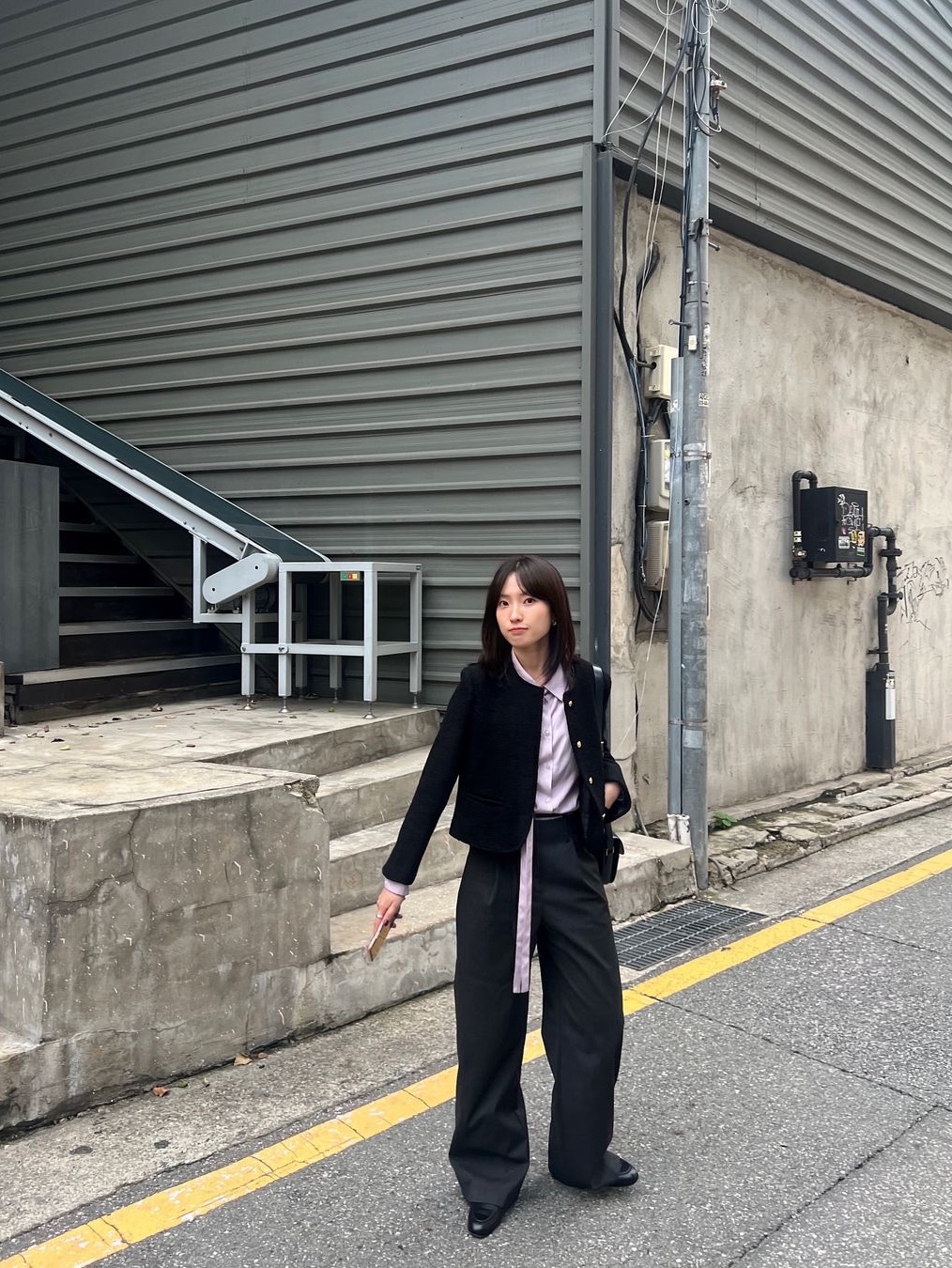 [예약 배송] Siyazu SIOT4100 Classic Tweed Jacket Black 착용 스타일 - 2