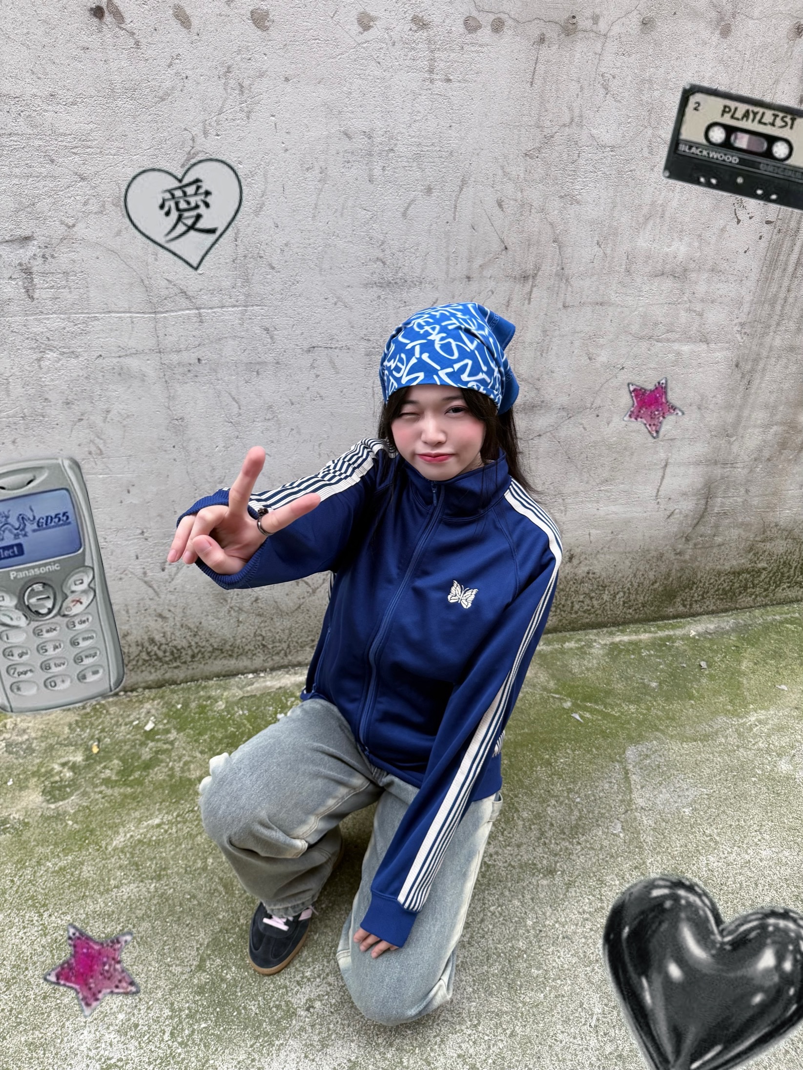 Needles Track Jacket Poly Smooth Royal, (W) Adidas Spezial Handball Core Black Clear Pink 착용 스타일 - 3