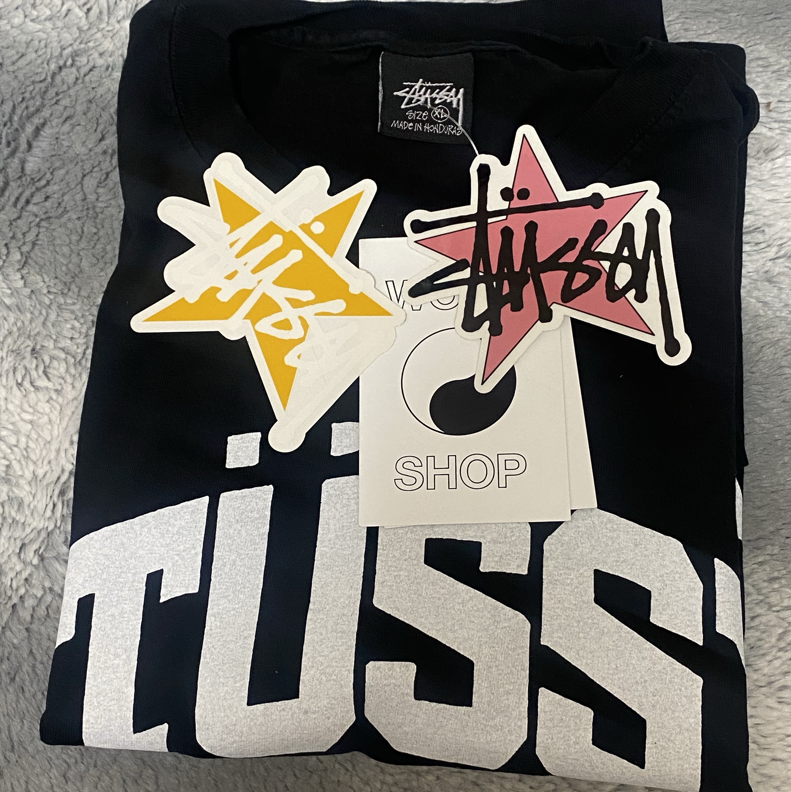 Stussy x Our Legacy Work Shop Pigment Dyed Collegiate T-Shirt Black 착용 스타일