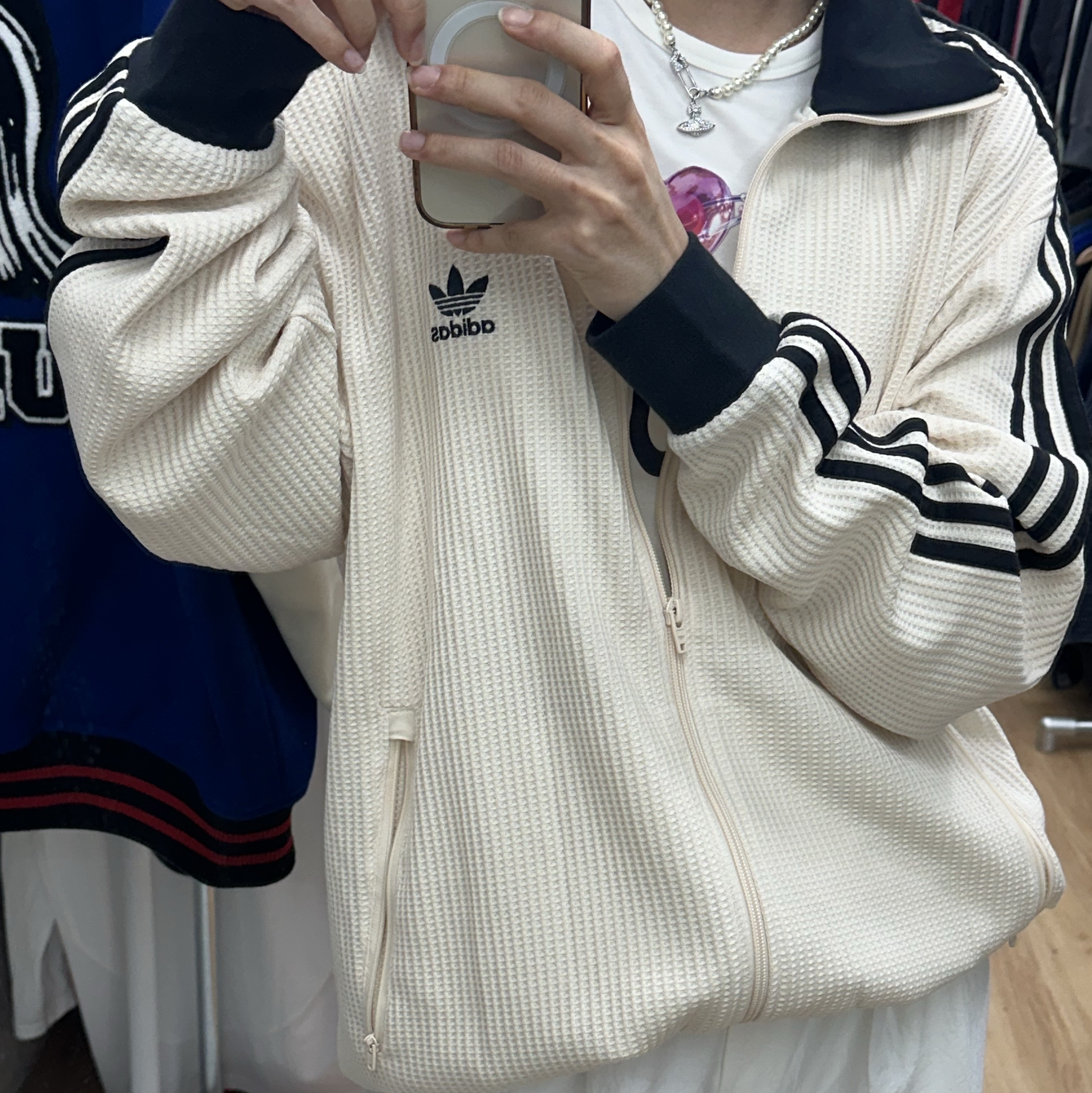 Adidas Waffle Beckenbauer Track Top Wonder White - KR Sizing 착용 스타일 - 3