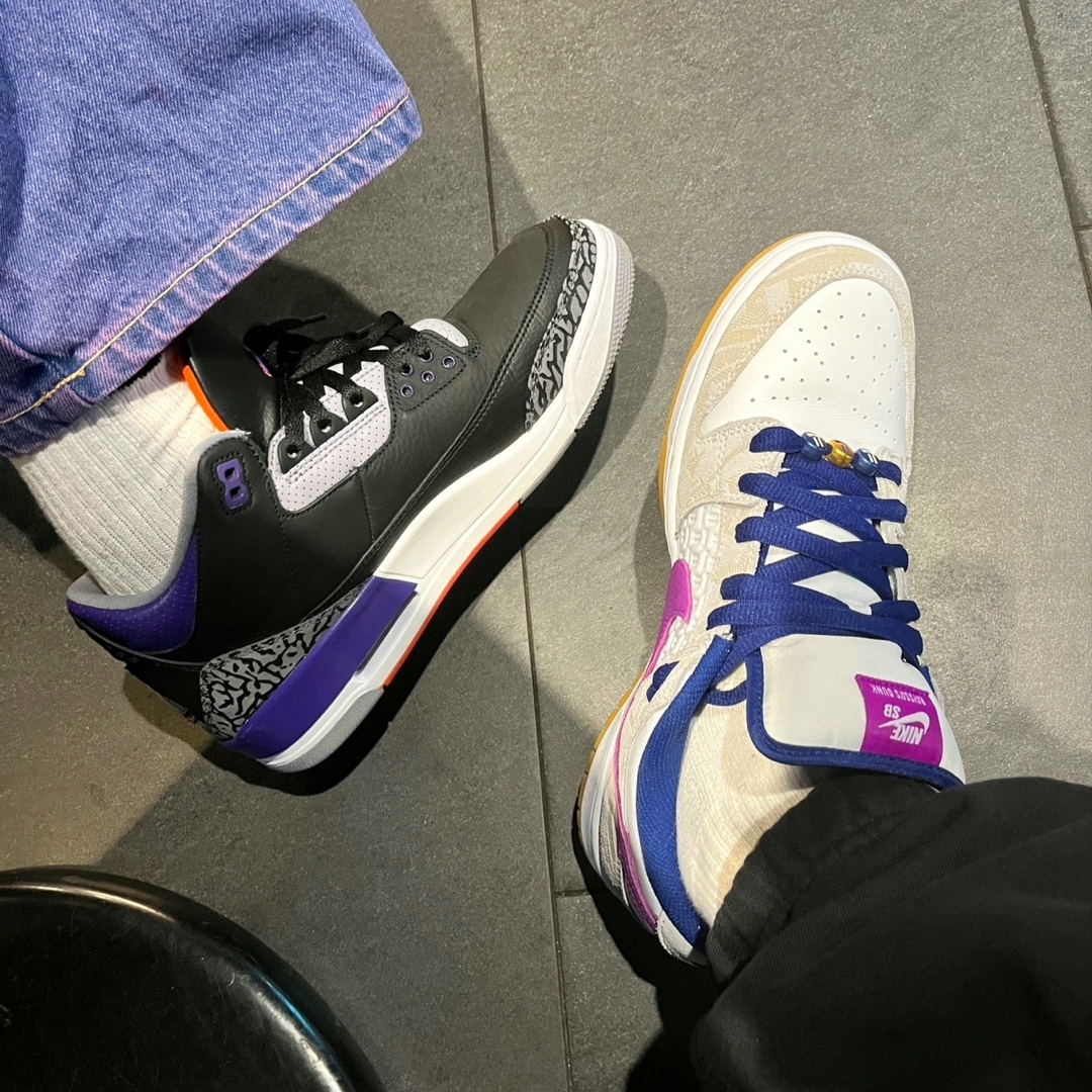 Jordan 3 Retro Court Purple, Nike x Rayssa Leal SB Dunk Low PRM Pure Platinum Vivid Purple 착용 스타일