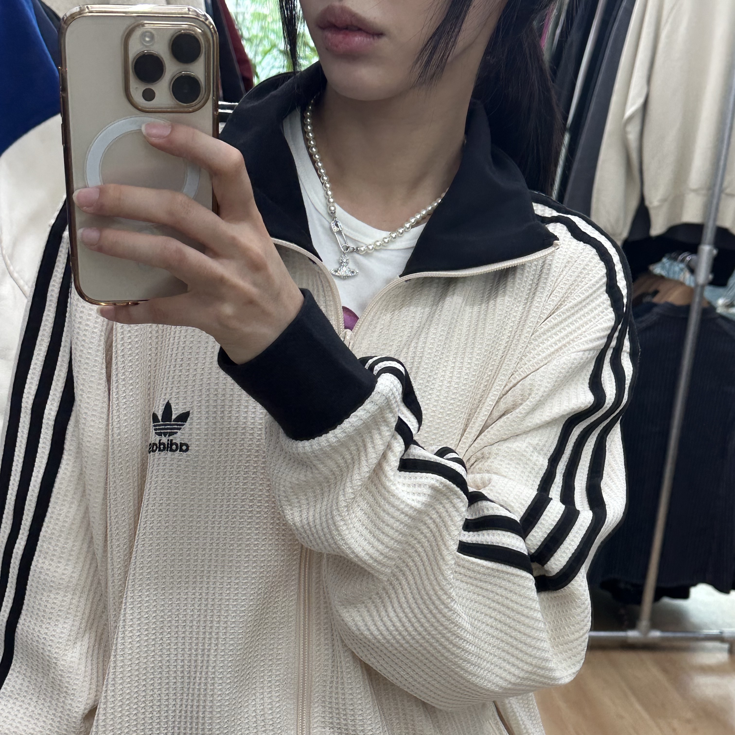 Adidas Waffle Beckenbauer Track Top Wonder White - KR Sizing 착용 스타일 - 2
