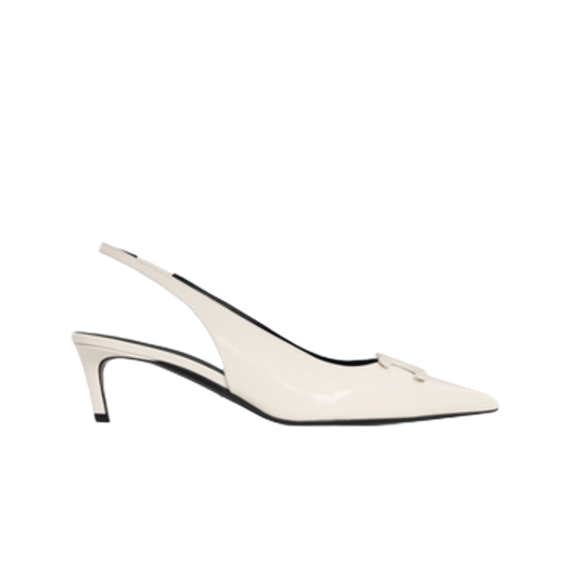 (W) Celine Alma Triomphe Slingback in Patent Calfskin White Cotton