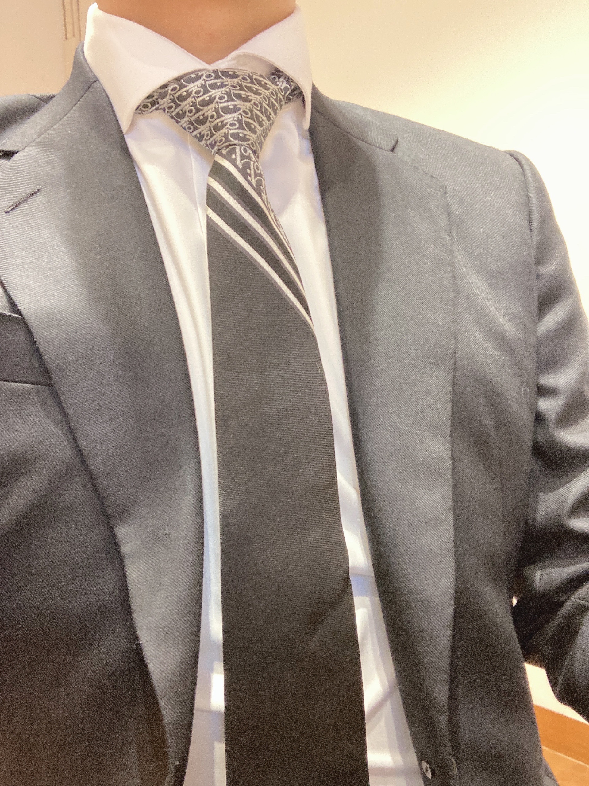 Dior Striped Dior Oblique Silk Tie Black White Grey 착용 스타일